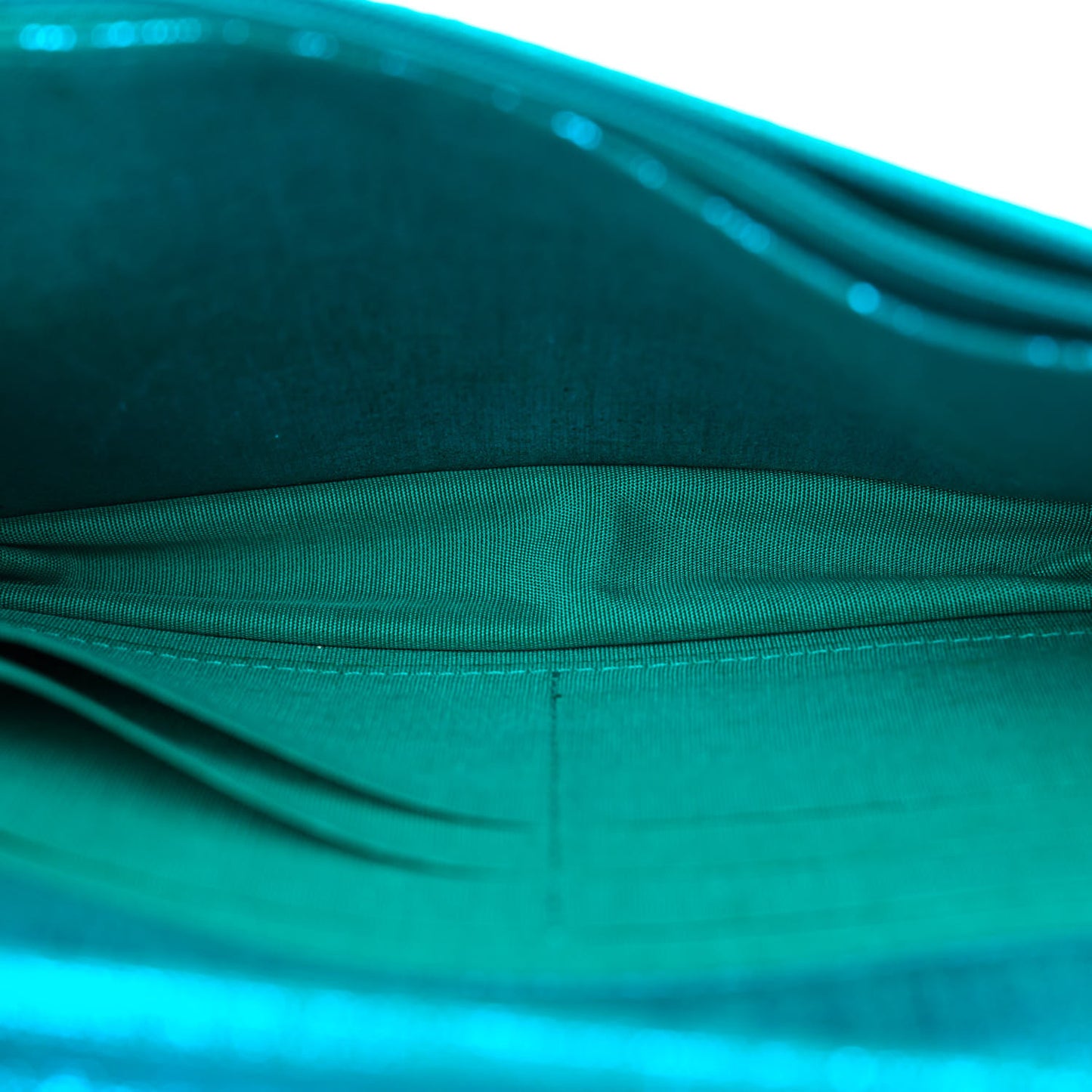 Metallic Iridescent Calfskin Wallet On Chain WOC Turquoise