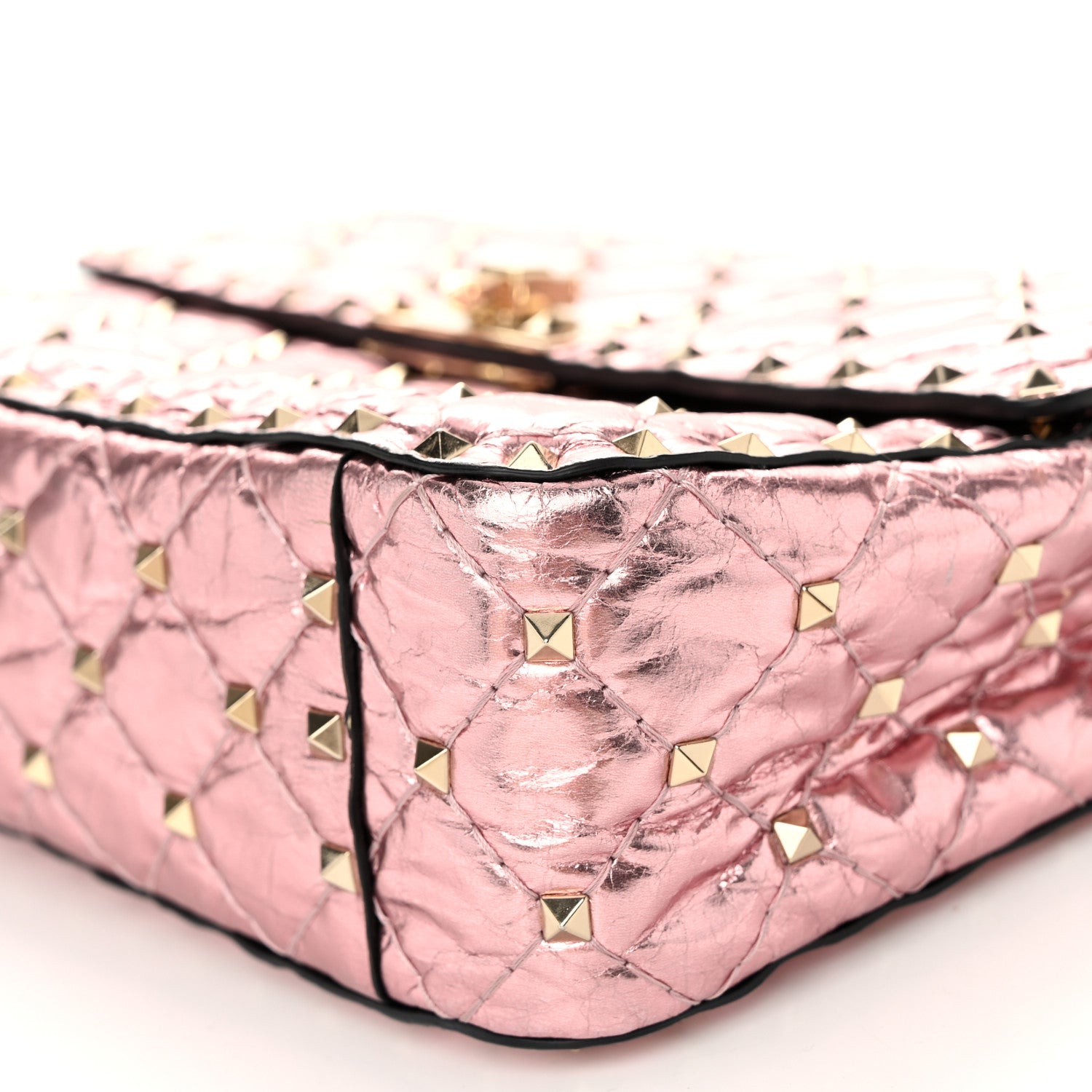 Valentino Garavani Metallic Wrinkled Lambskin Medium Rockstud Spike Shoulder Bag Lipstick 10 of 10