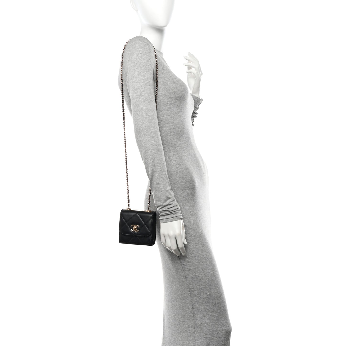 Lambskin Quilted Mini Trendy CC Clutch With Chain Black