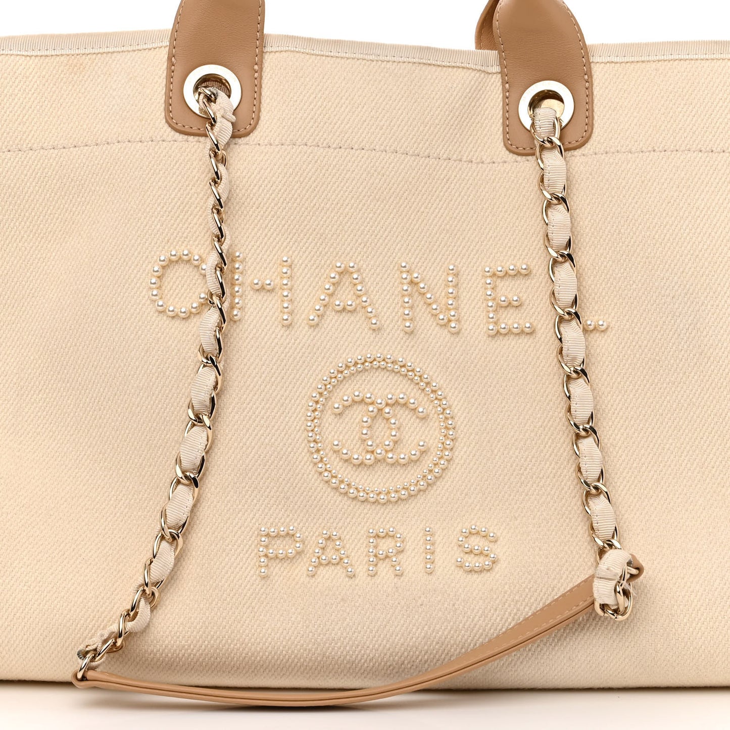 Canvas Pearl Large Deauville Tote Ecru Beige
