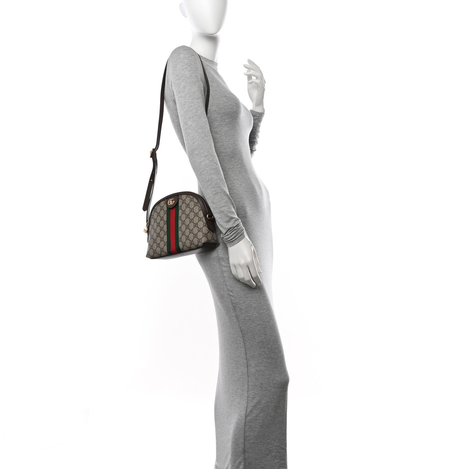 Gucci GG Supreme Monogram Textured Dollar Calfskin Web Small Ophidia Dome Shoulder Bag Beige Ebony New Acero 2 of 10
