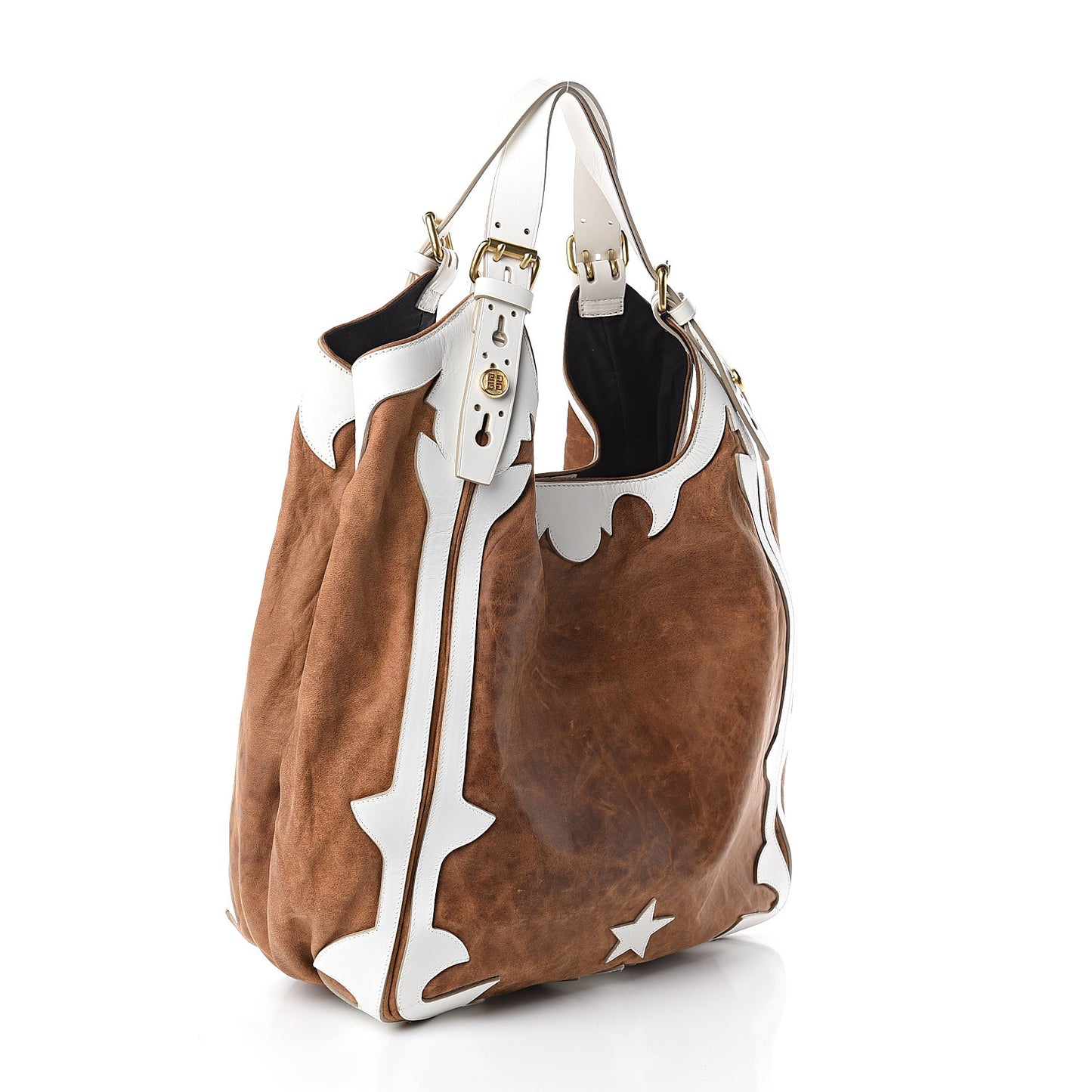 Suede Calfskin Hobo Brown White