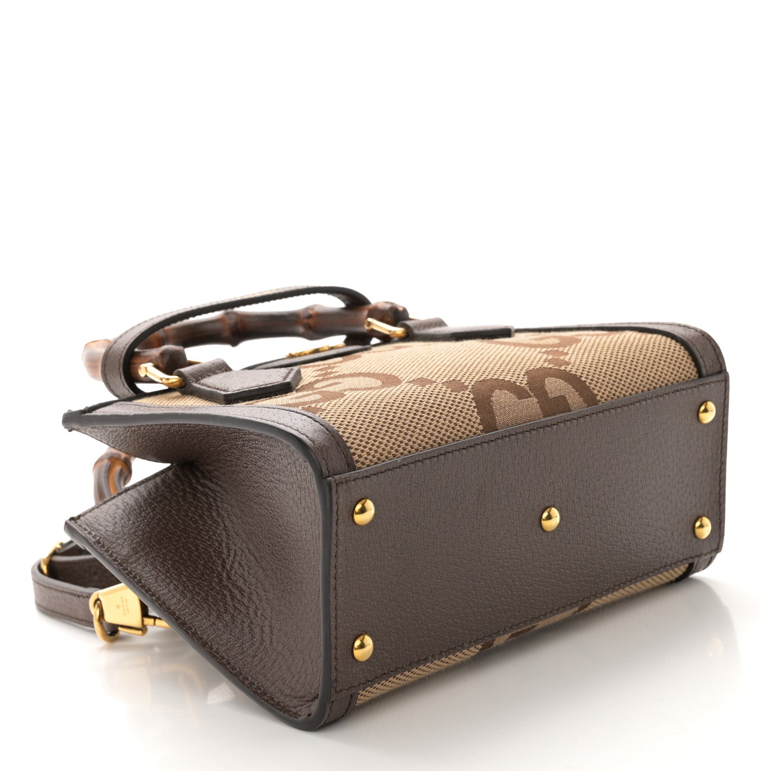 Gucci Monogram Jumbo GG Textured Dollar Calfskin Mini Diana Tote Bag Camel Ebony New Acero 4 of 12