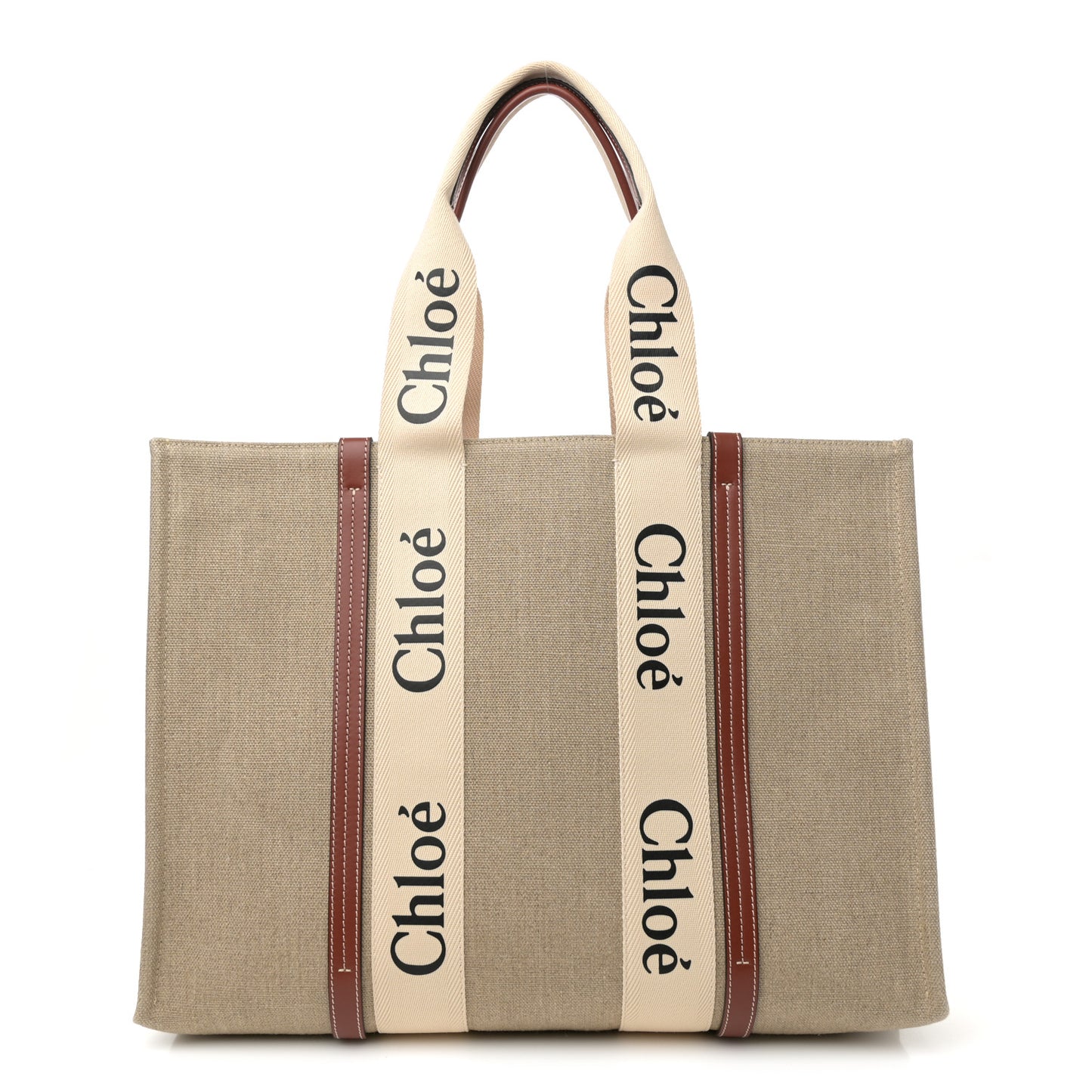 Cotton Calfskin Large Woody Ribbon Tote White Brown