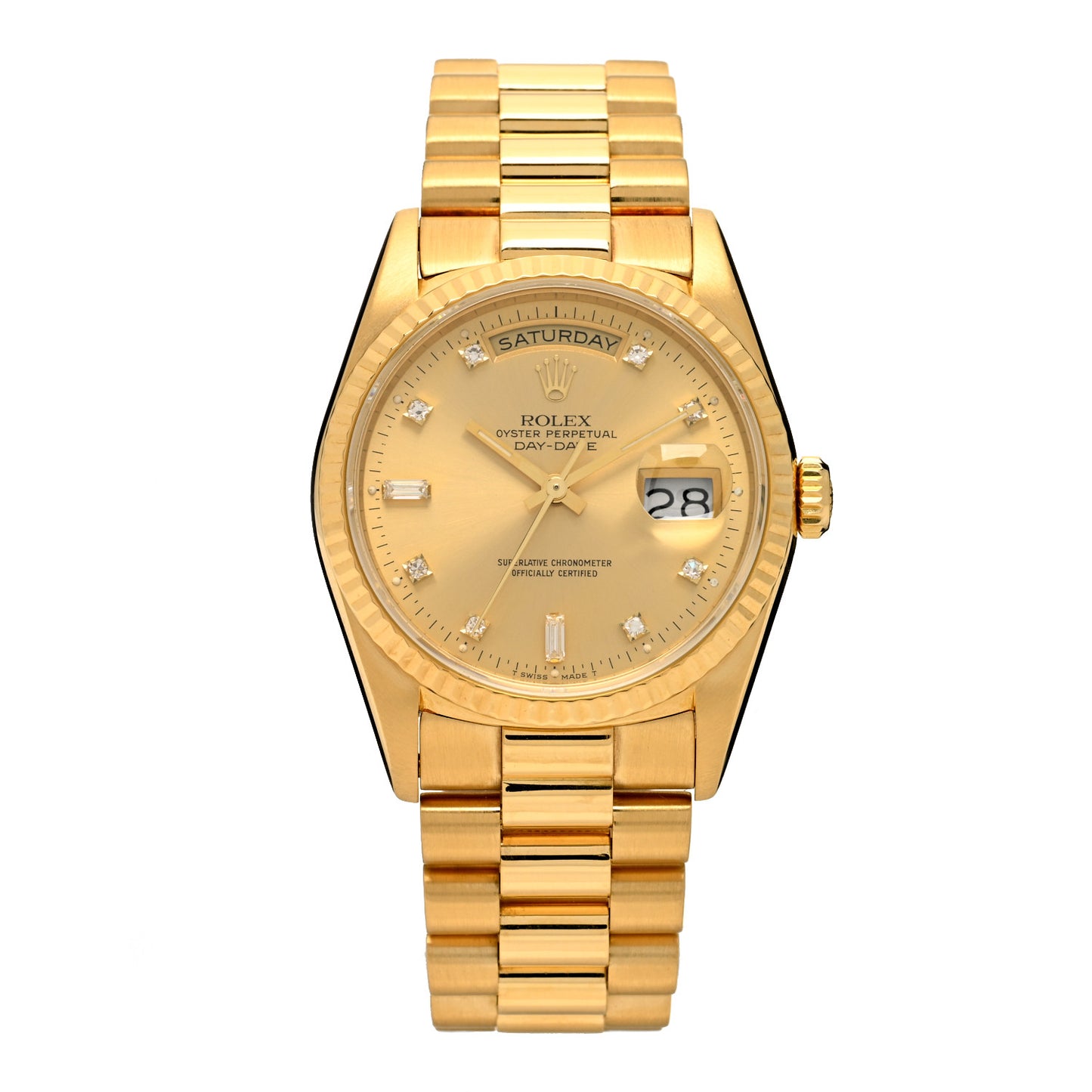 18K Yellow Gold Diamond 36mm Oyster Perpetual Day-Date President Watch Champagne 18238