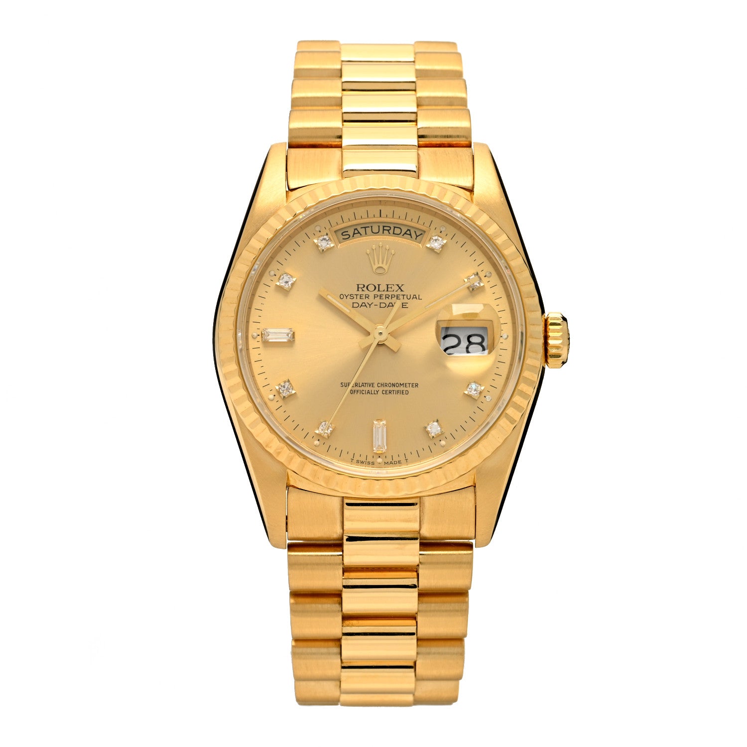 Rolex 18K Yellow Gold Diamond 36mm Oyster Perpetual Day-Date President Watch Champagne 18238 1 of 5