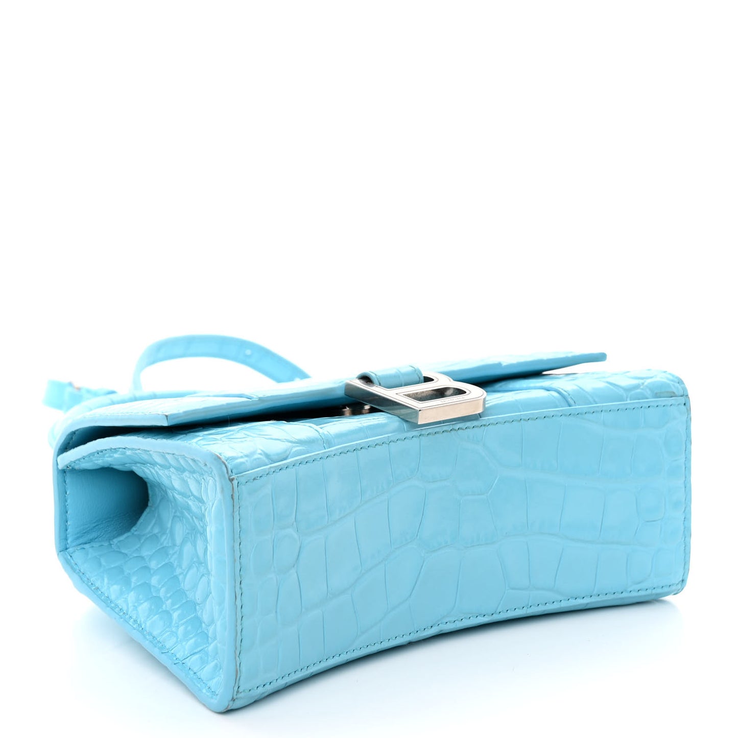 Shiny Calfskin Crocodile Embossed Hourglass Top Handle Bag XS Bright Bleu