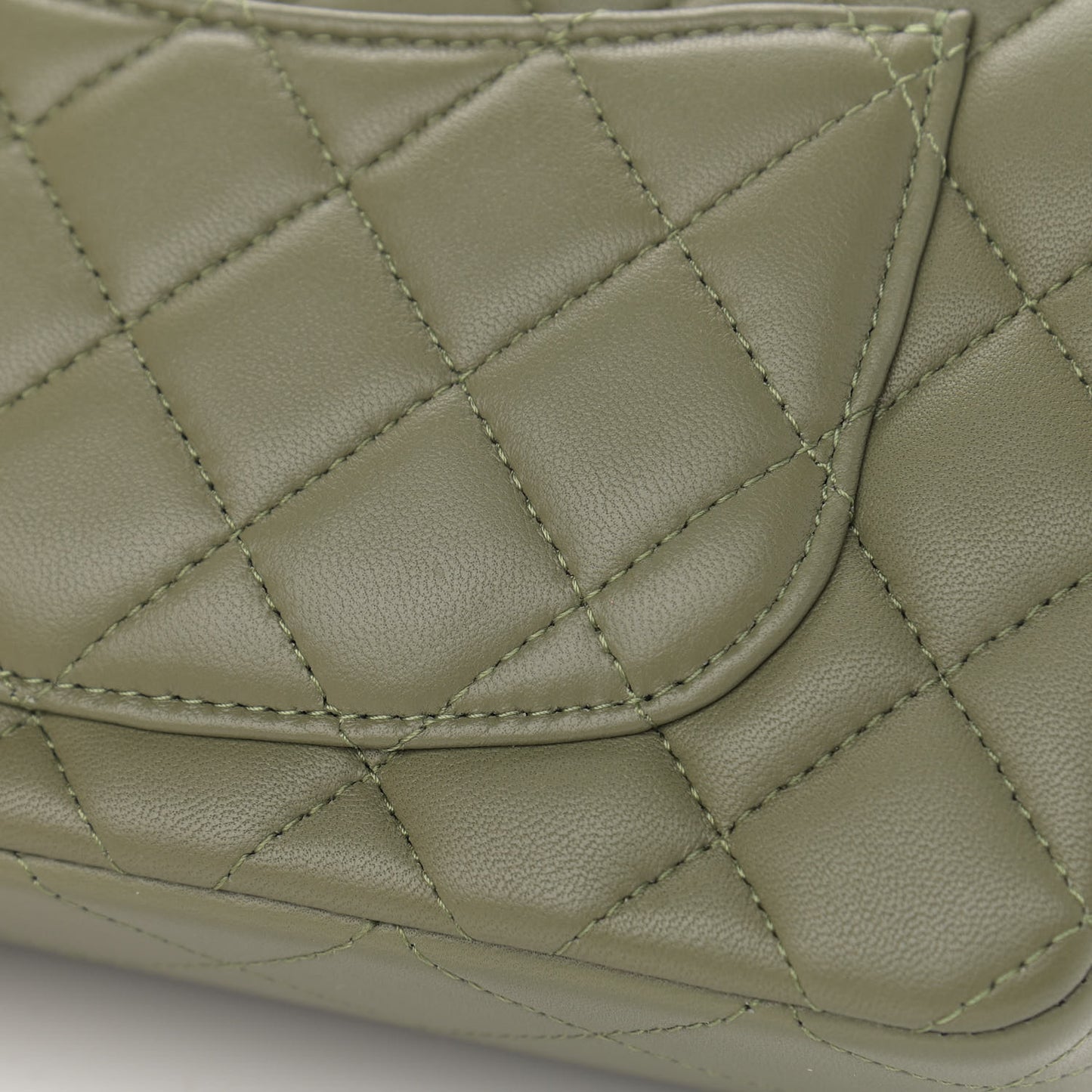Lambskin Quilted Mini Rectangular Flap Khaki