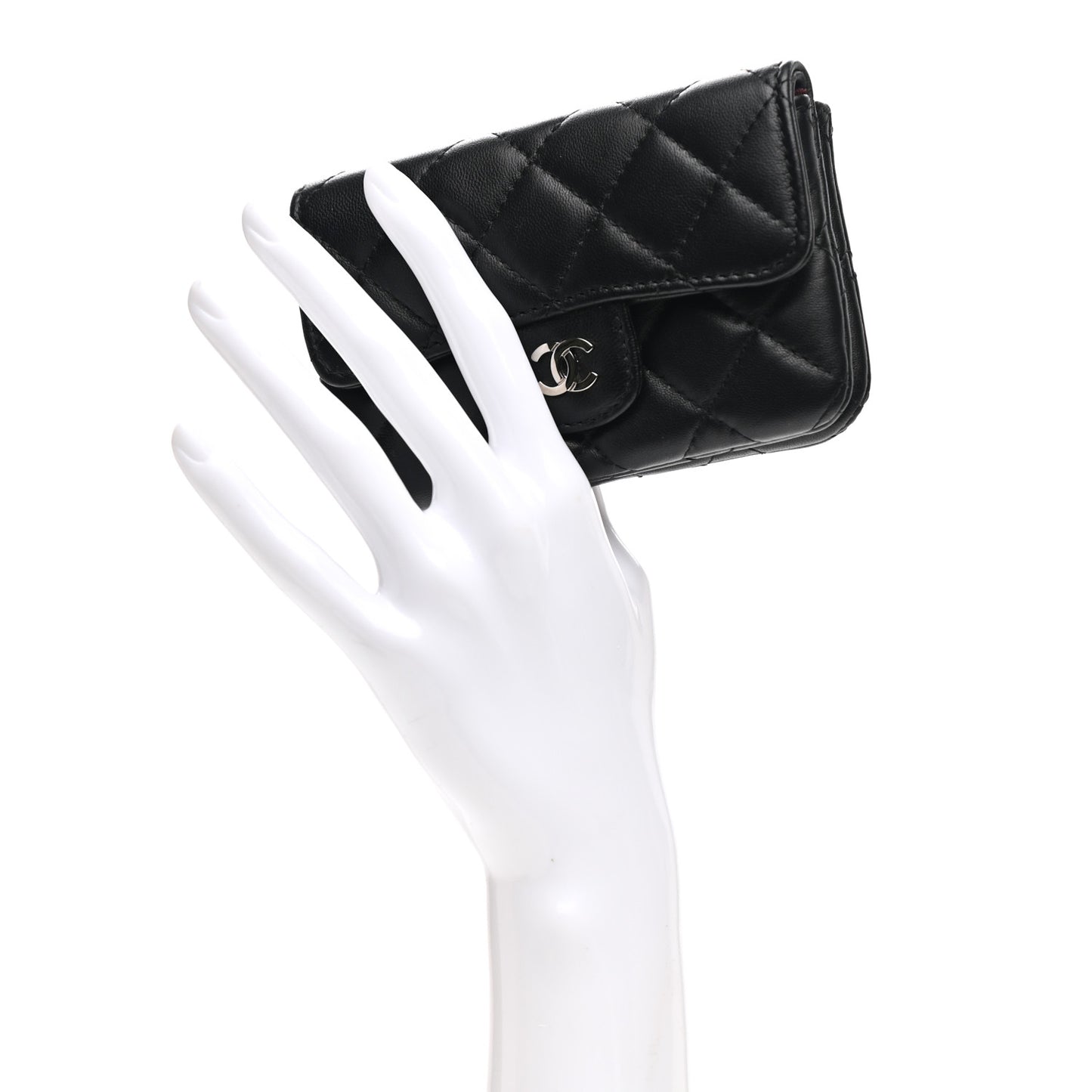 Lambskin Quilted Zip Card Holder Black