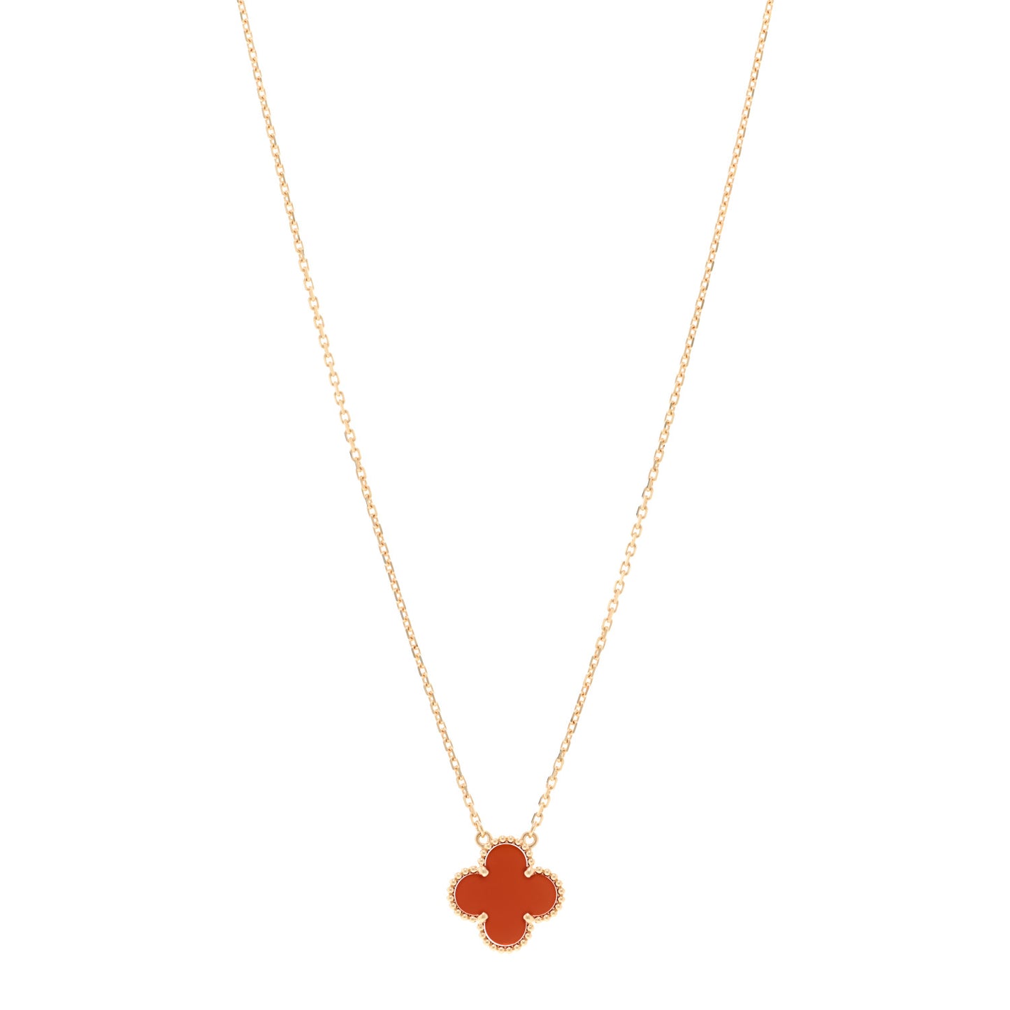 18K Yellow Gold Carnelian Vintage Alhambra Pendant Necklace