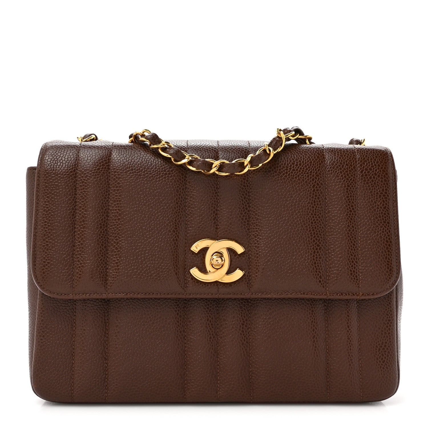 Chanel Caviar Vertical Quilt Jumbo Single Flap Brown 1506454