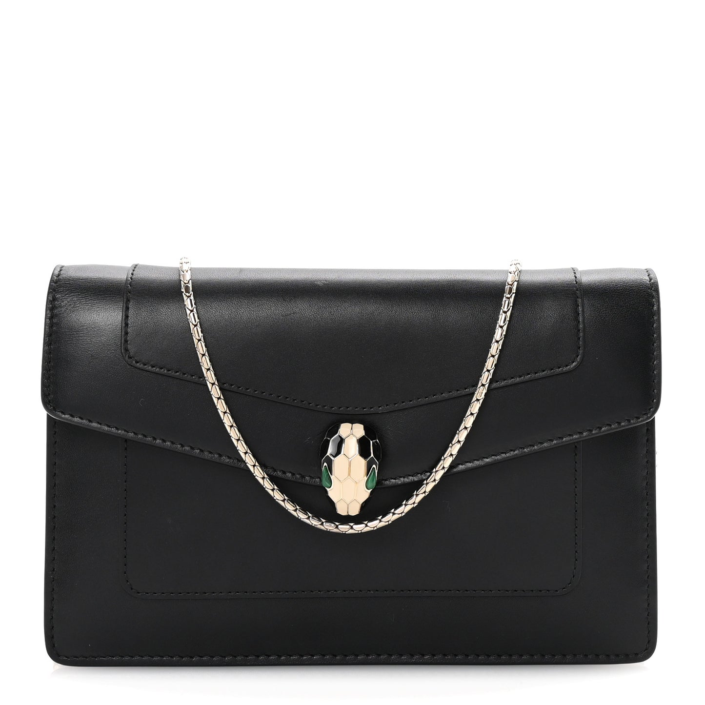 Calfskin Serpenti Forever Chain Wallet Black