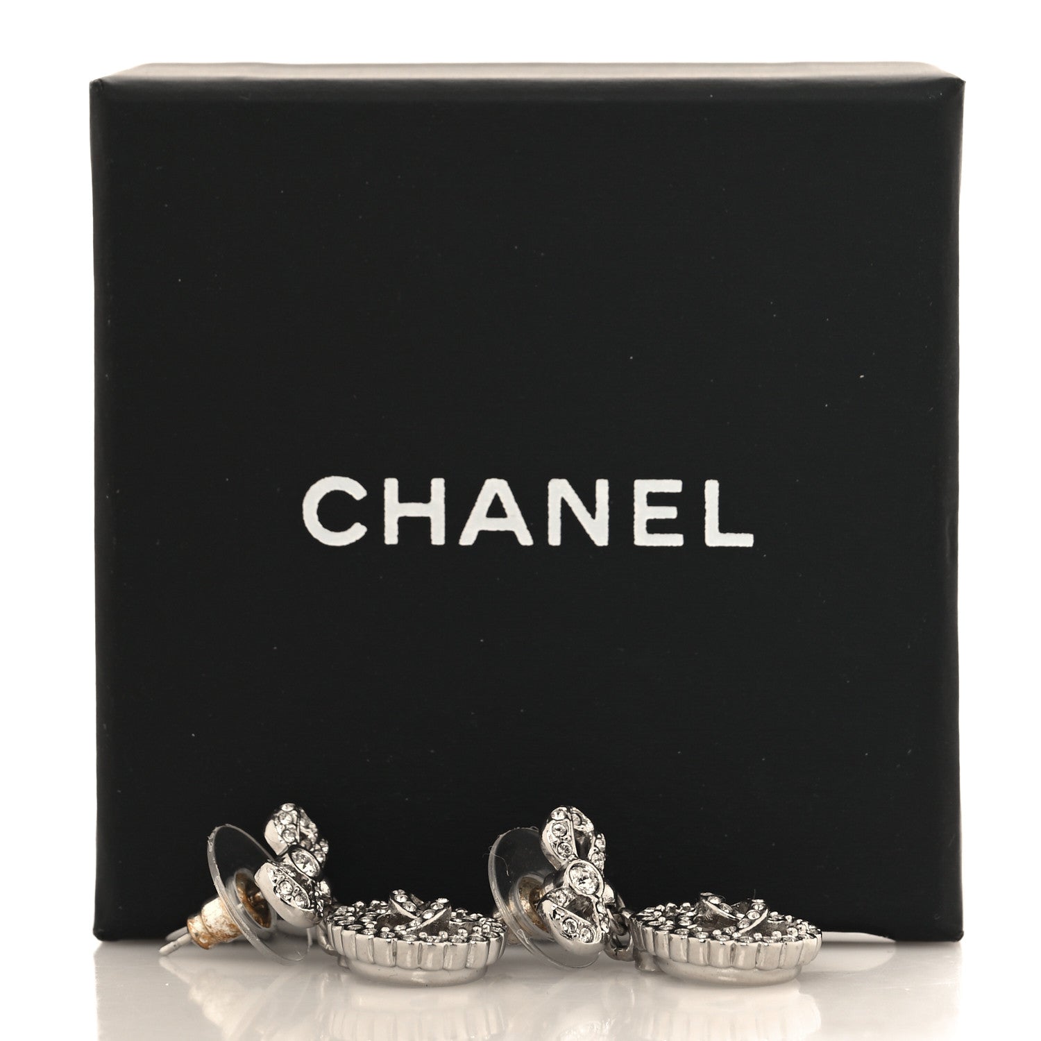 Chanel Crystal CC Bow Drop Earrings Silver 5 of 5