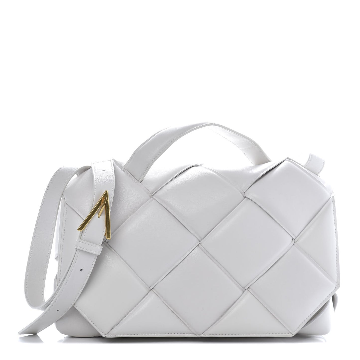 Nappa Intreccio Padded Top Handle Shoulder Bag White