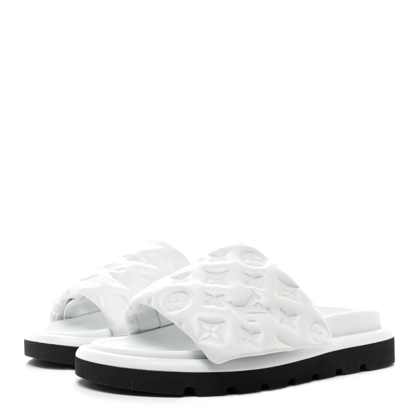 Lambskin Embossed Monogram Pool Pillow Flat Comfort Mule 38 White