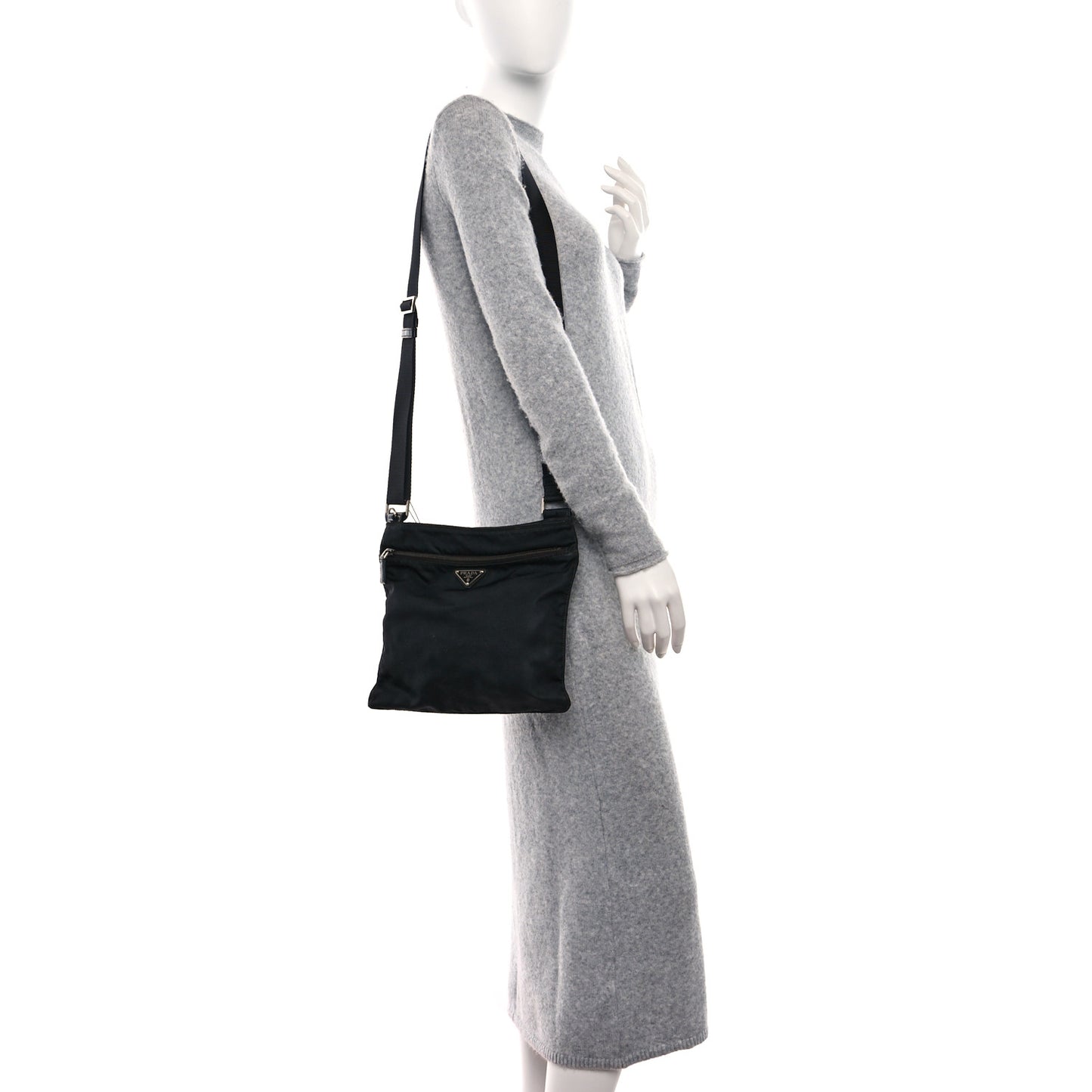 Nylon Saffiano Flat Messenger Bag Black