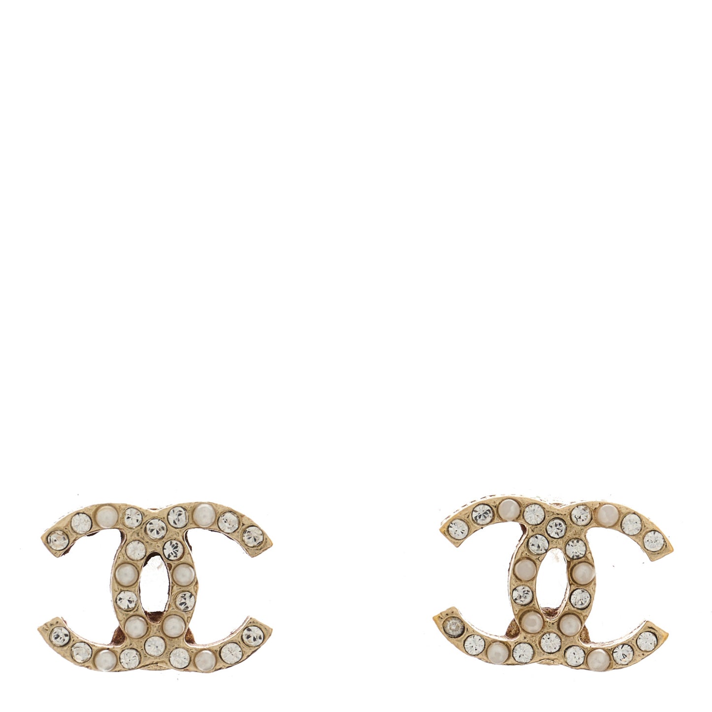 Pearl Crystal CC Earrings Gold