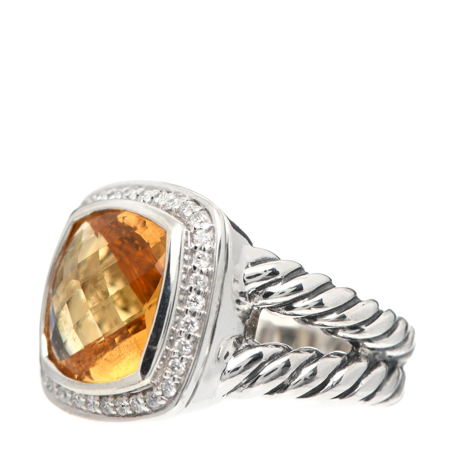 David Yurman Sterling Silver Diamond Citrine 11mm Albion Ring 51 5.75 3 of 6