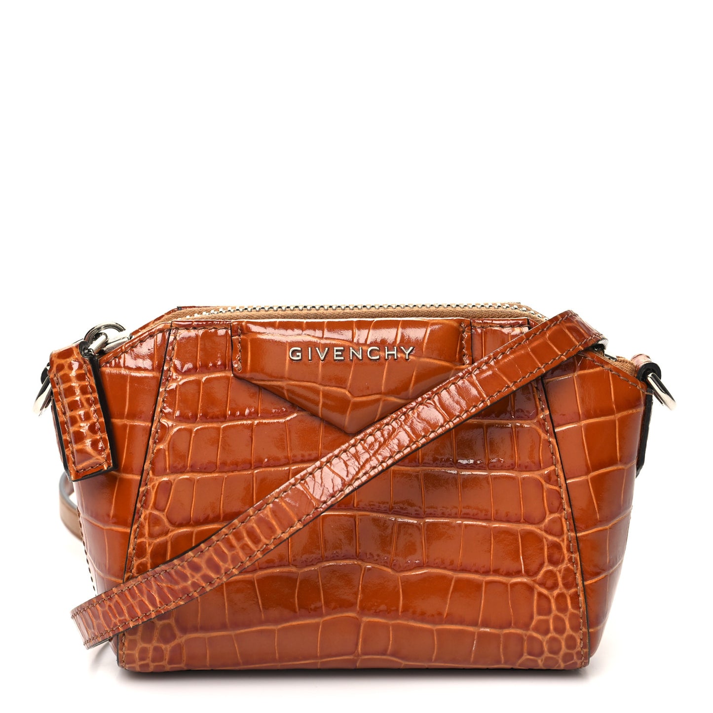 Calfskin Crocodile Embossed Nano Antigona Tan