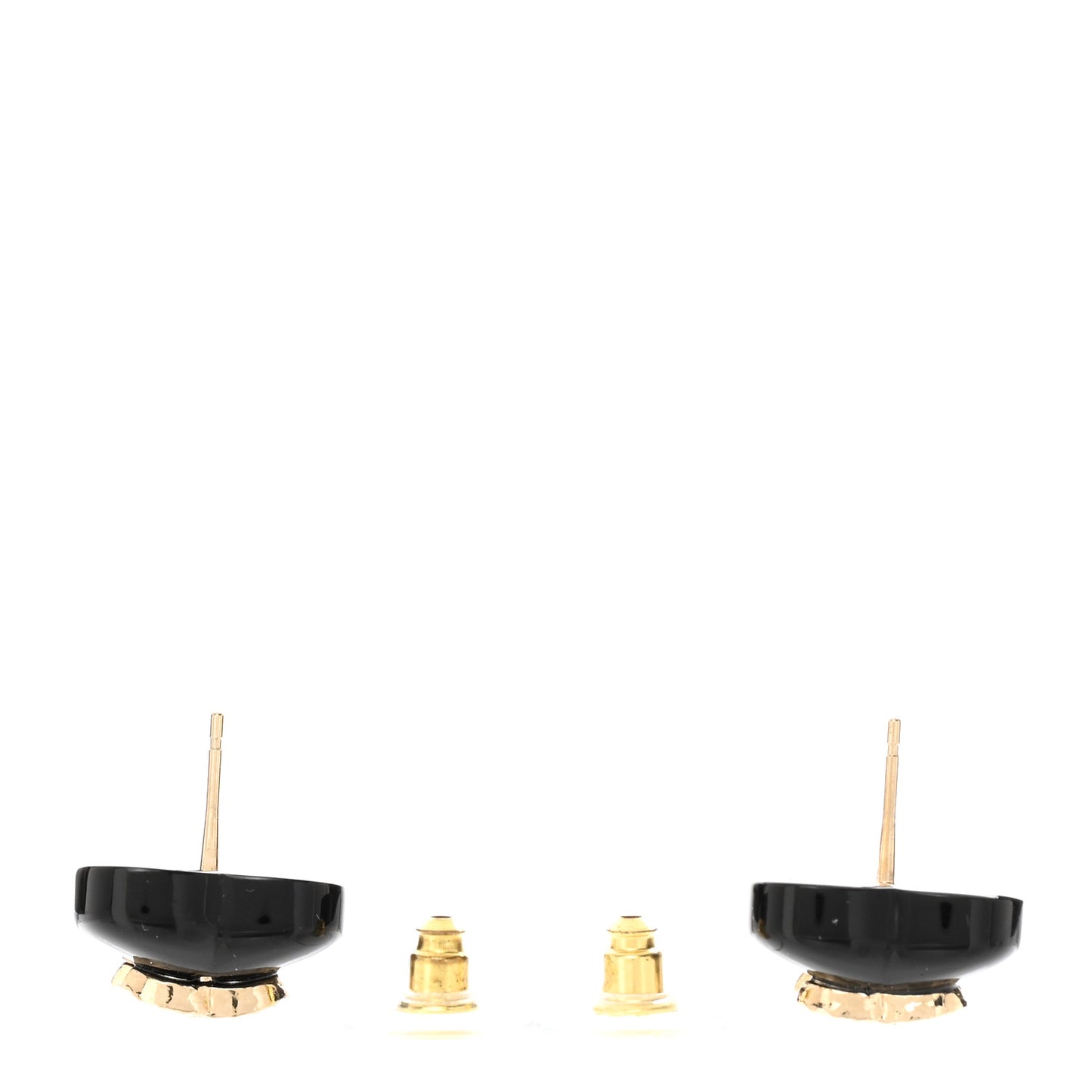 Resin Crystal CC Heart Earrings Black Gold