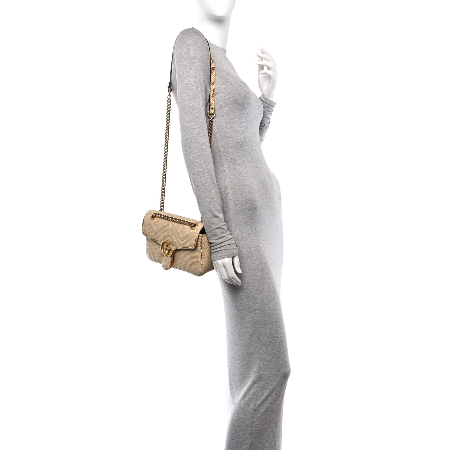 Gucci Raffia Elaphe Matelasse Small GG Marmont Shoulder Bag Natural Cream Brown 2 of 10
