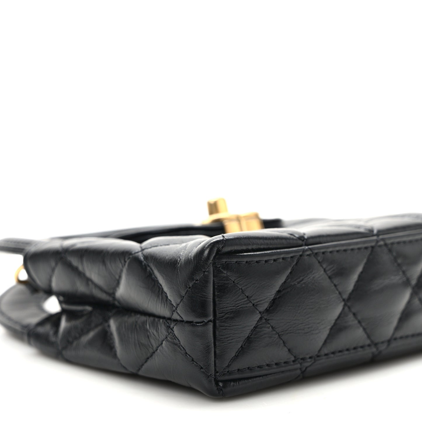 Shiny Aged Calfskin Quilted Mini Nano Kelly Shopper Black