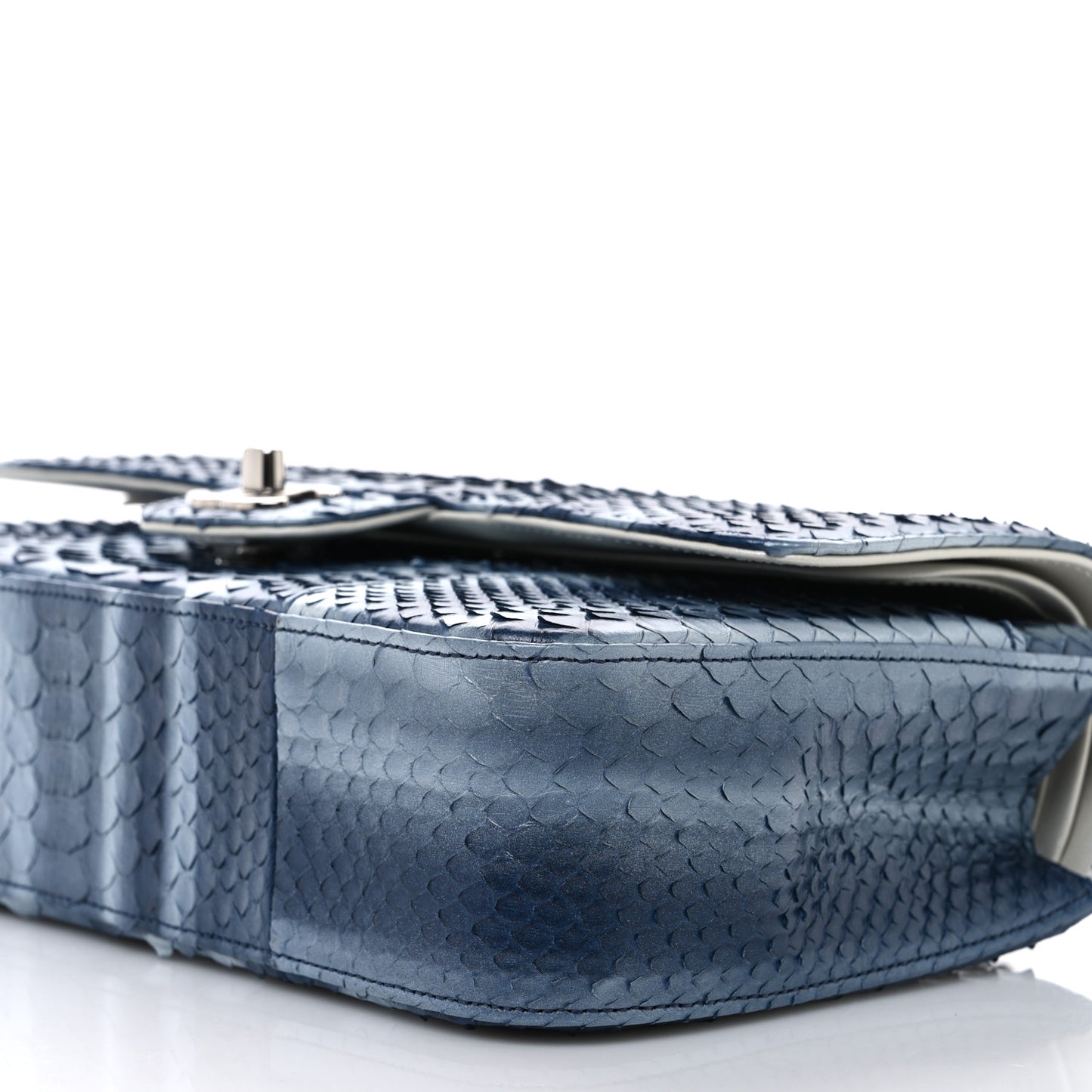 Metallic Snakeskin Ombre Medium Double Flap Blue Silver