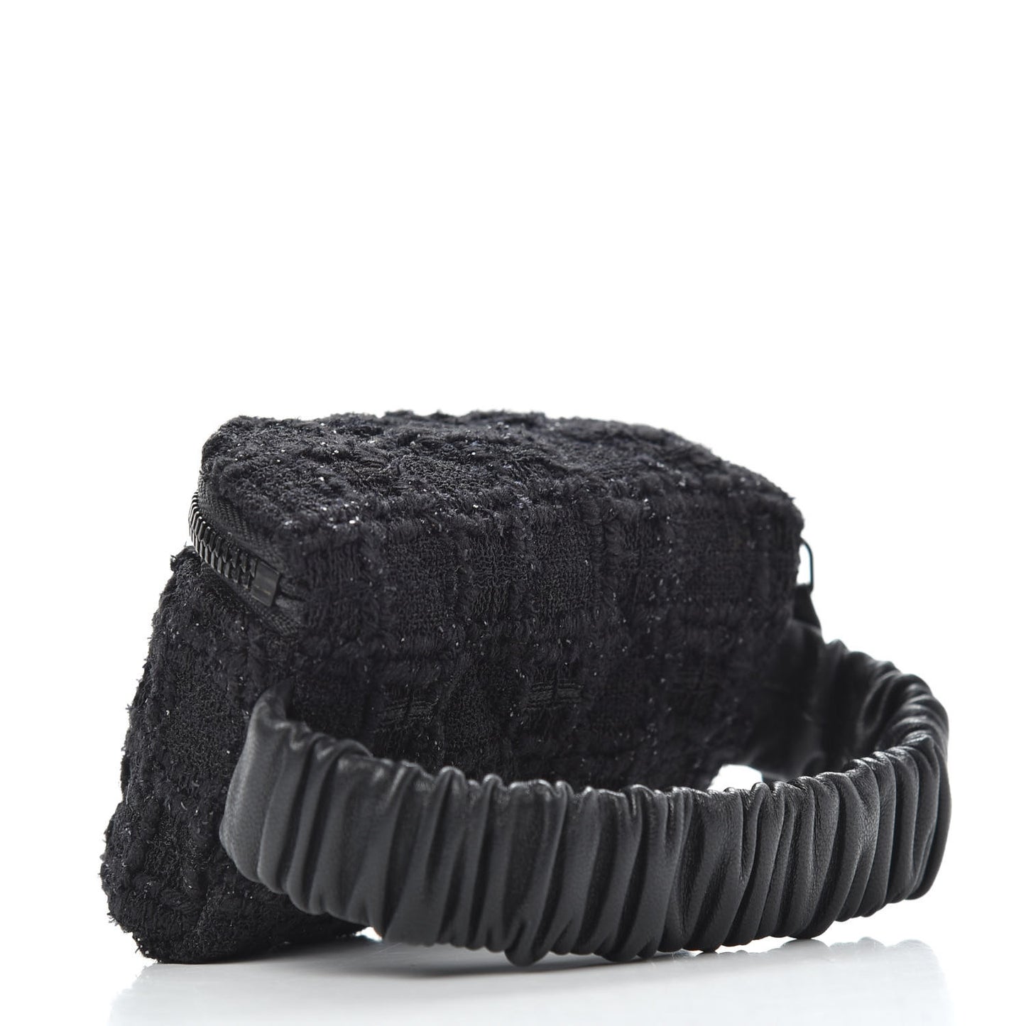 Tweed Lambskin Quilted Arm Coin Purse Black