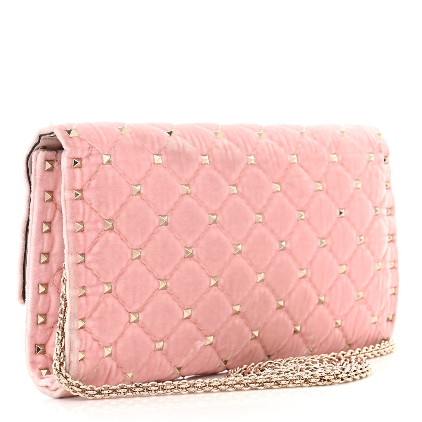 Velvet Rockstud Spike Wallet on Chain Water Rose
