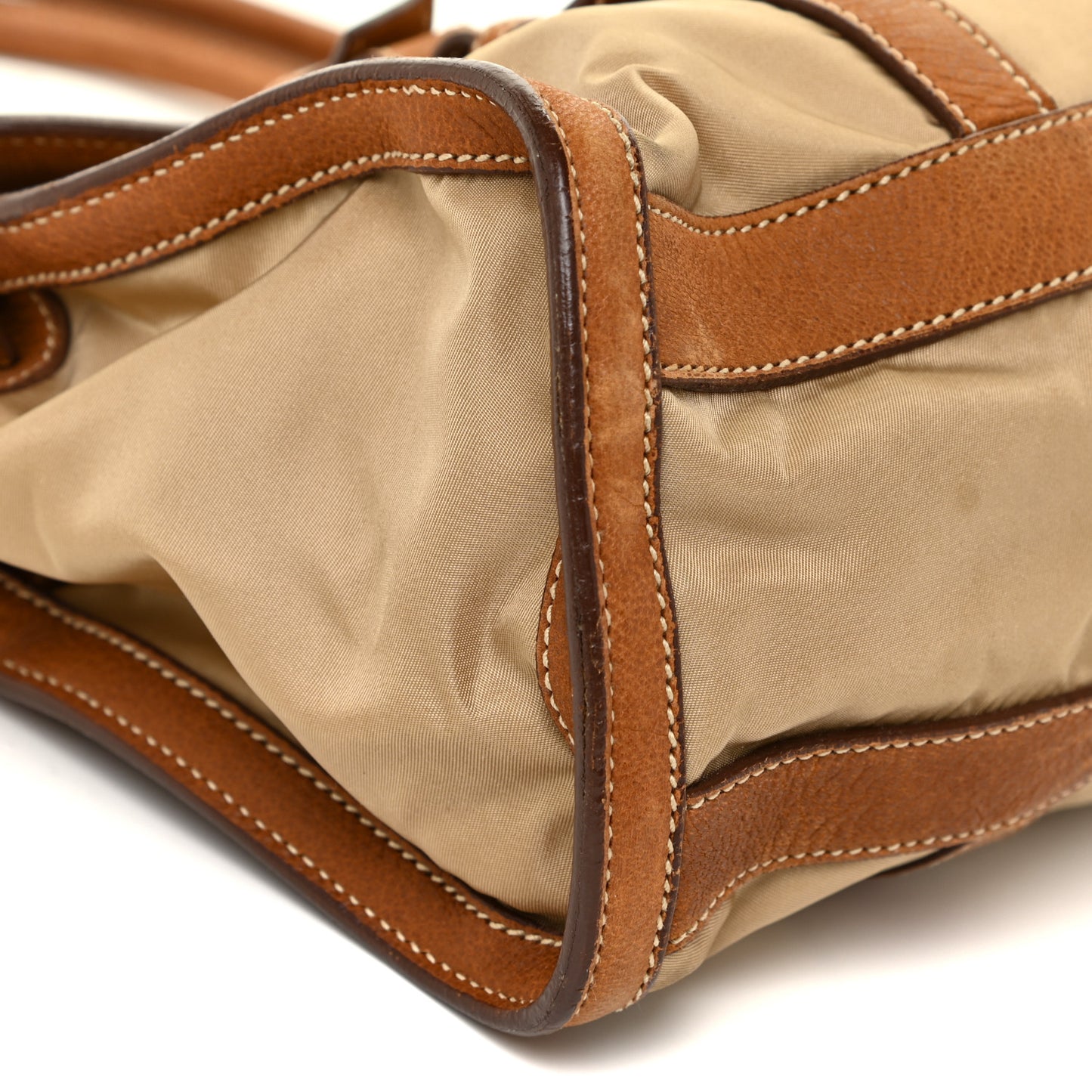 Tessuto Nylon Vitello Foldover Pushlock Satchel Beige