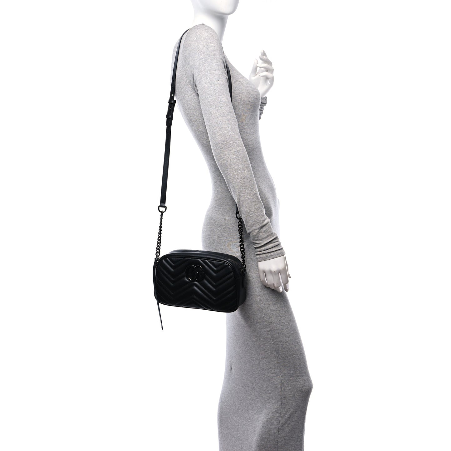 Calfskin Matelasse Monochrome Small GG Marmont Chain Shoulder Bag Black