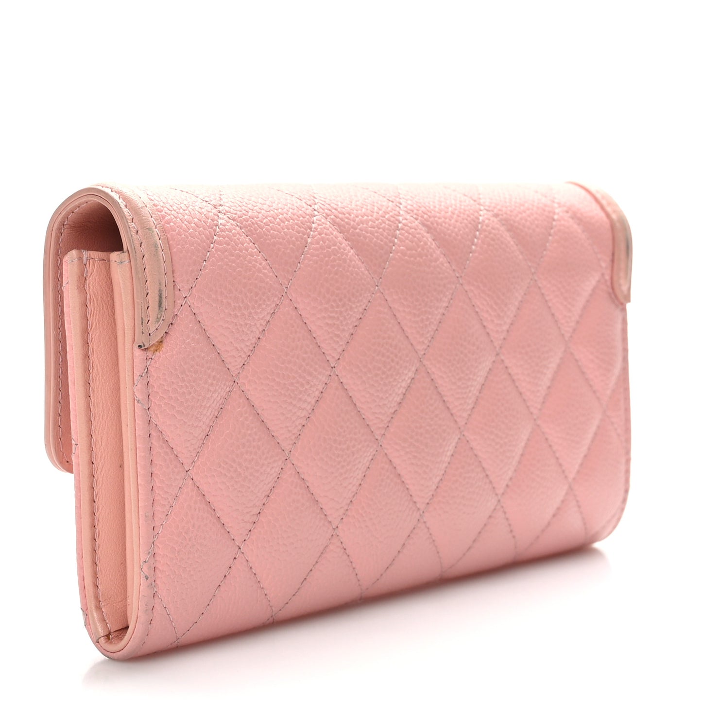 Caviar Quilted Large Filigree Gusset Flap Wallet Pink