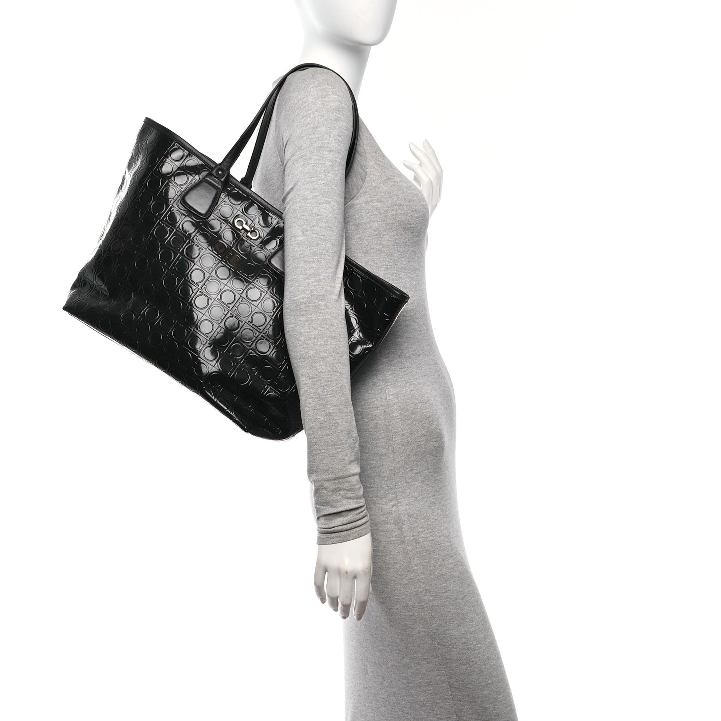 Patent Gancini Embossed Tote Black