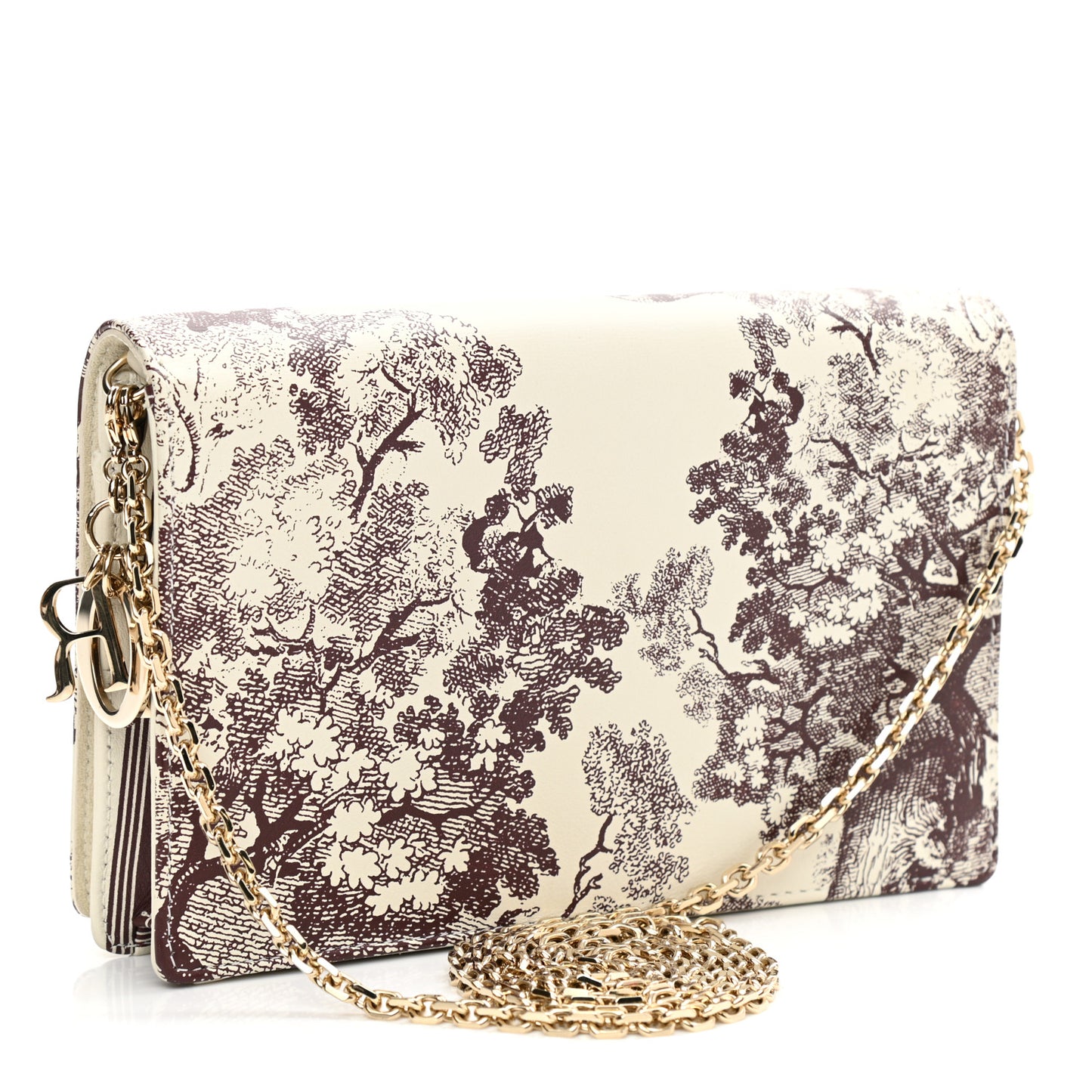 Calfskin Toile de Jouy Carnivora Wallet On Chain Pouch White