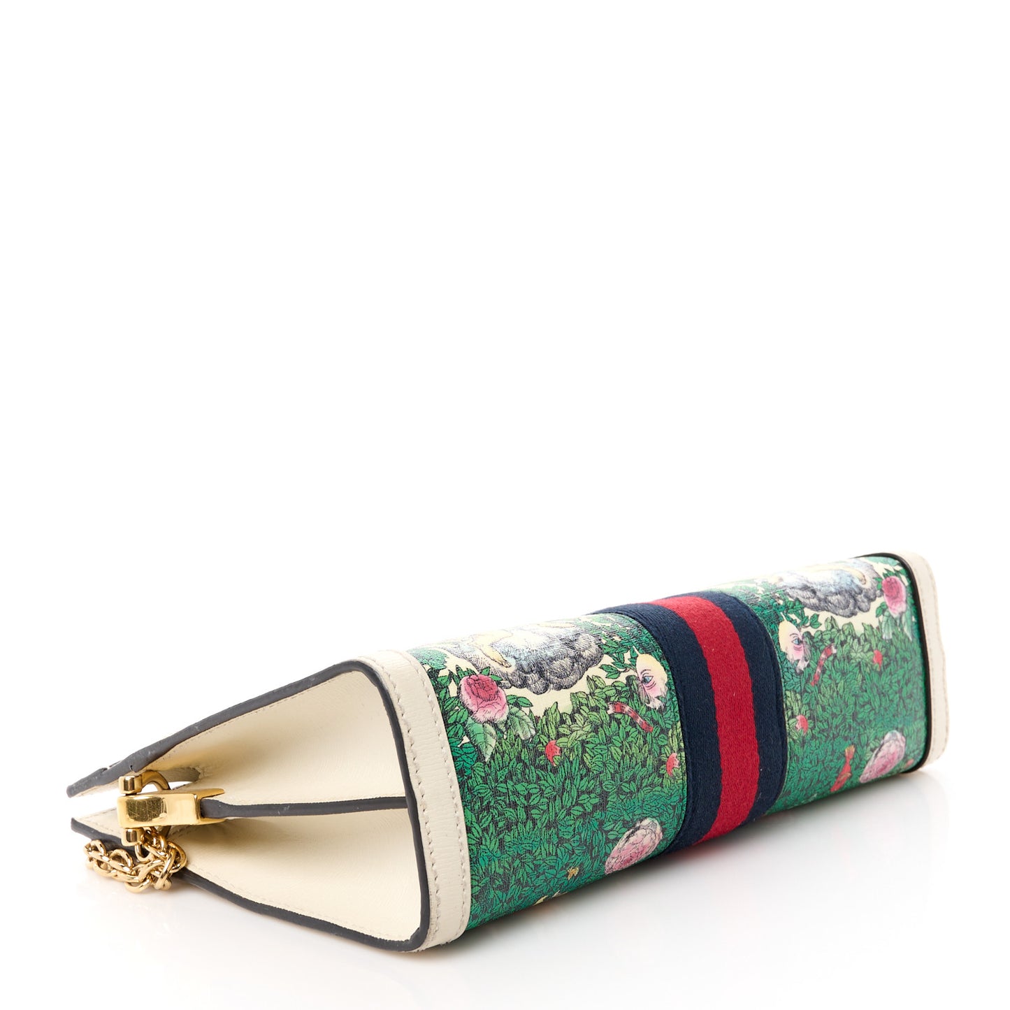 X YUKO HIGUCHI Canvas Calfskin GG Web Yuko Higuchi Print Small Ophidia Chain Shoulder Bag White