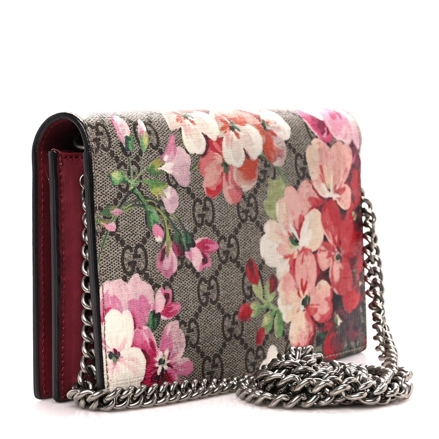 GG Supreme Monogram Blooms Chain Wallet Beige Multicolor Dry Rose