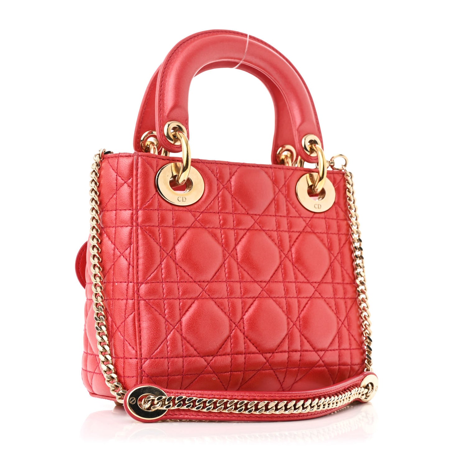Metallic Lambskin Cannage Mini Lady Dior Red