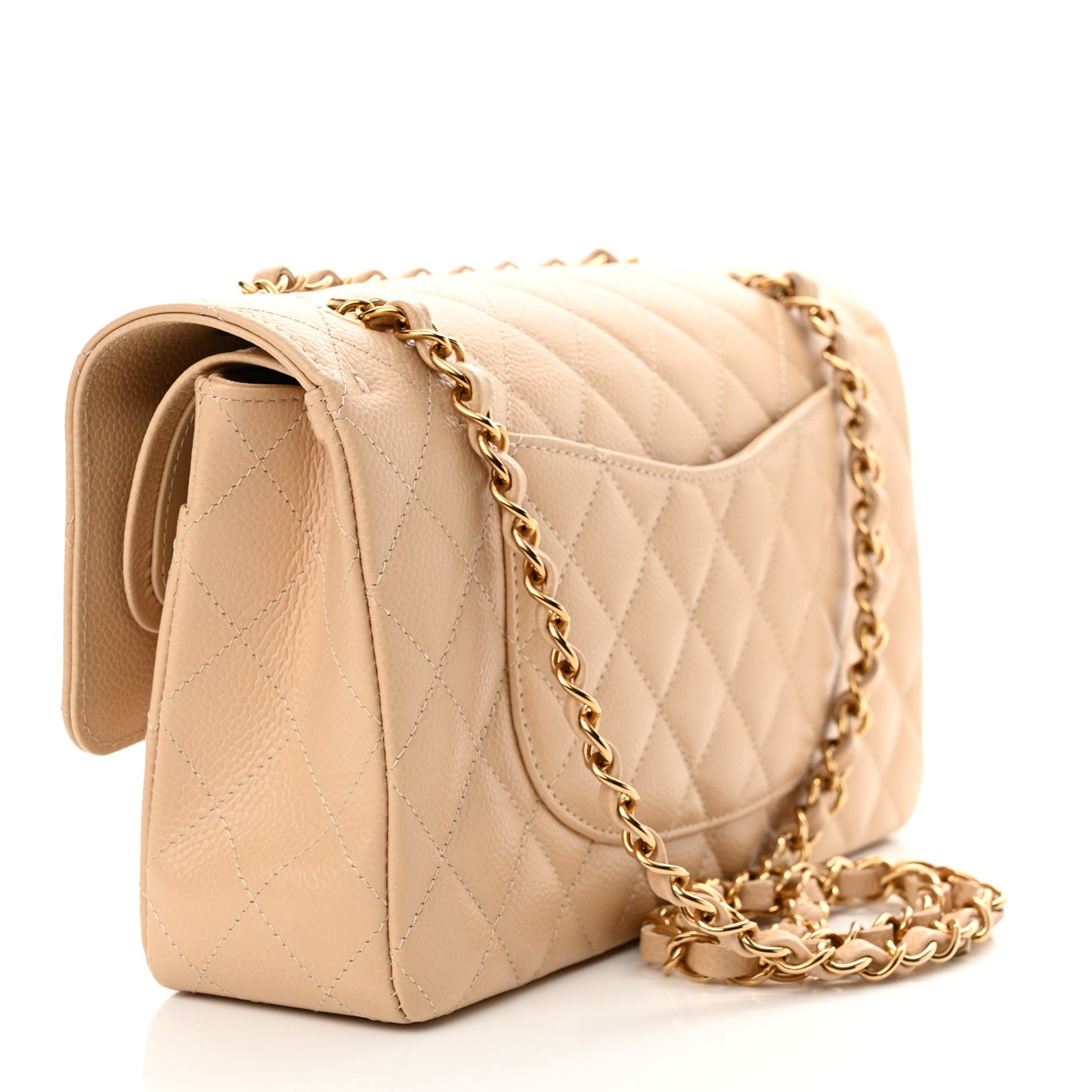 Caviar Quilted Medium Double Flap Beige