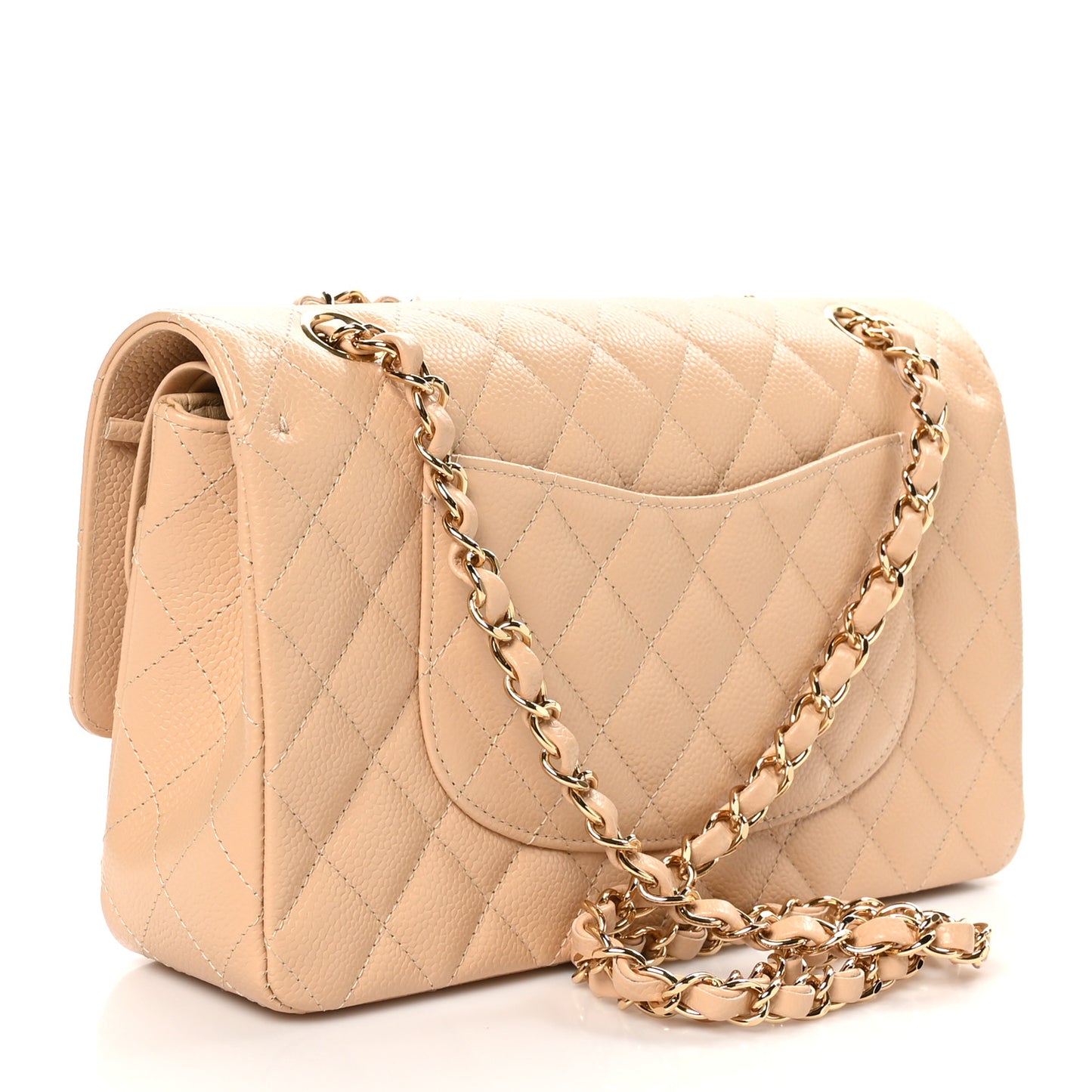 Caviar Quilted Medium Double Flap Beige