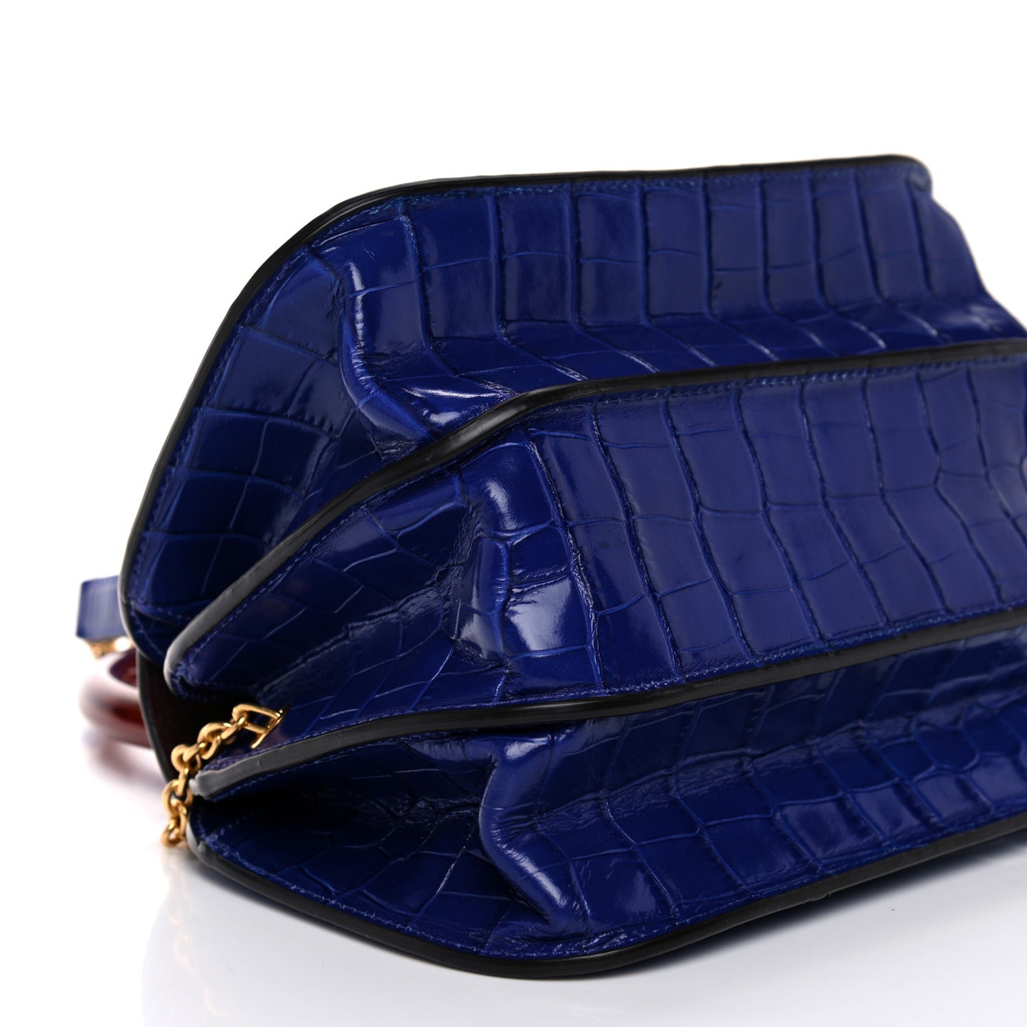 Shiny Croc Calfskin Embossed The Mews Satchel Cobalt Blue
