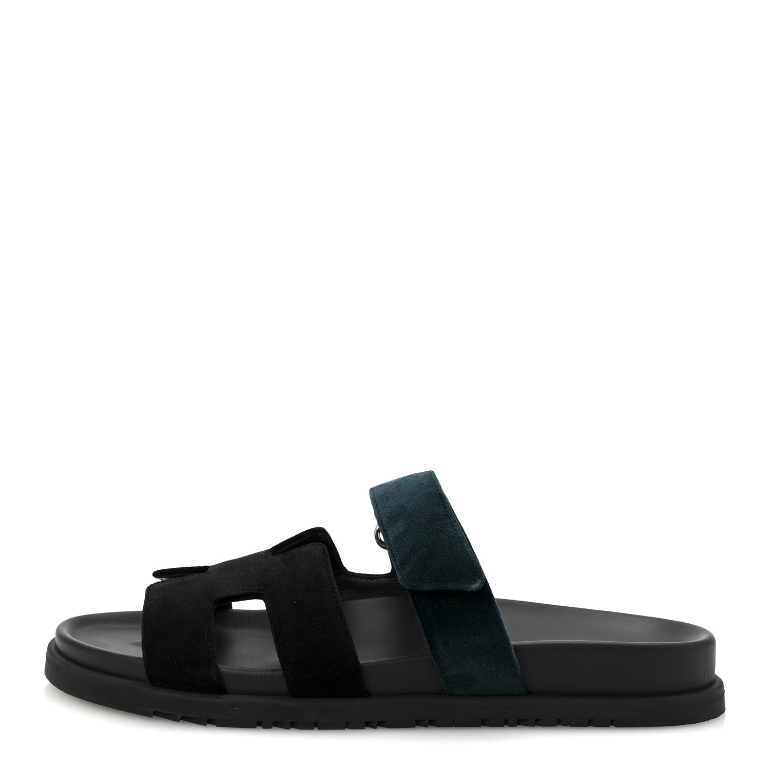 Hermes Velvet Womens Chypre Sandals 41 Black Vert Mousse 1783095