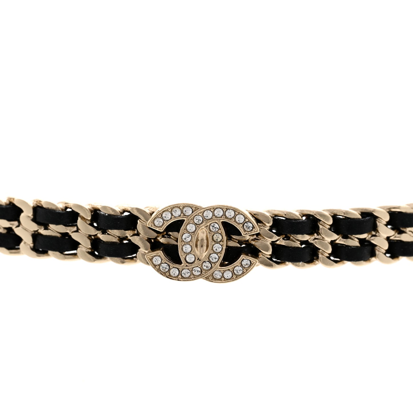 Metal Lambskin Crystal CC Choker Necklace Black Gold