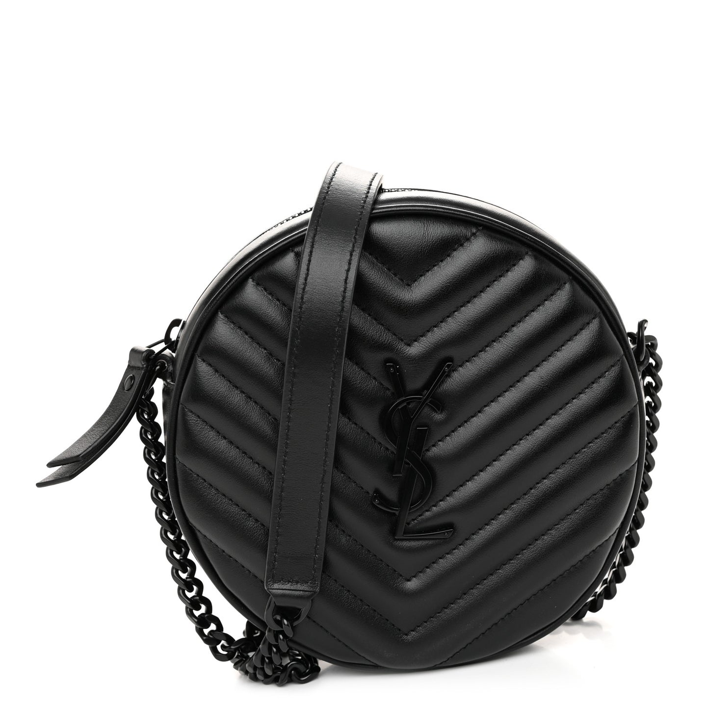 Calfskin Matelasse Chevron Round Vinyle Camera Bag Black