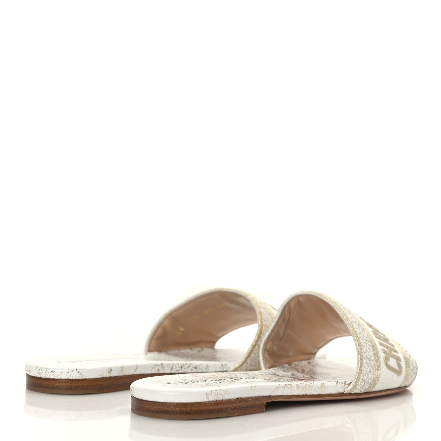 Canvas Lurex Jardin d'Hiver Embroidered Dway Flat Slide Sandals 36 White Palladium