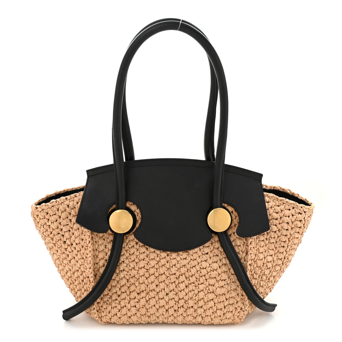 Raffia Calfskin Small Pipe Bag Sand Black