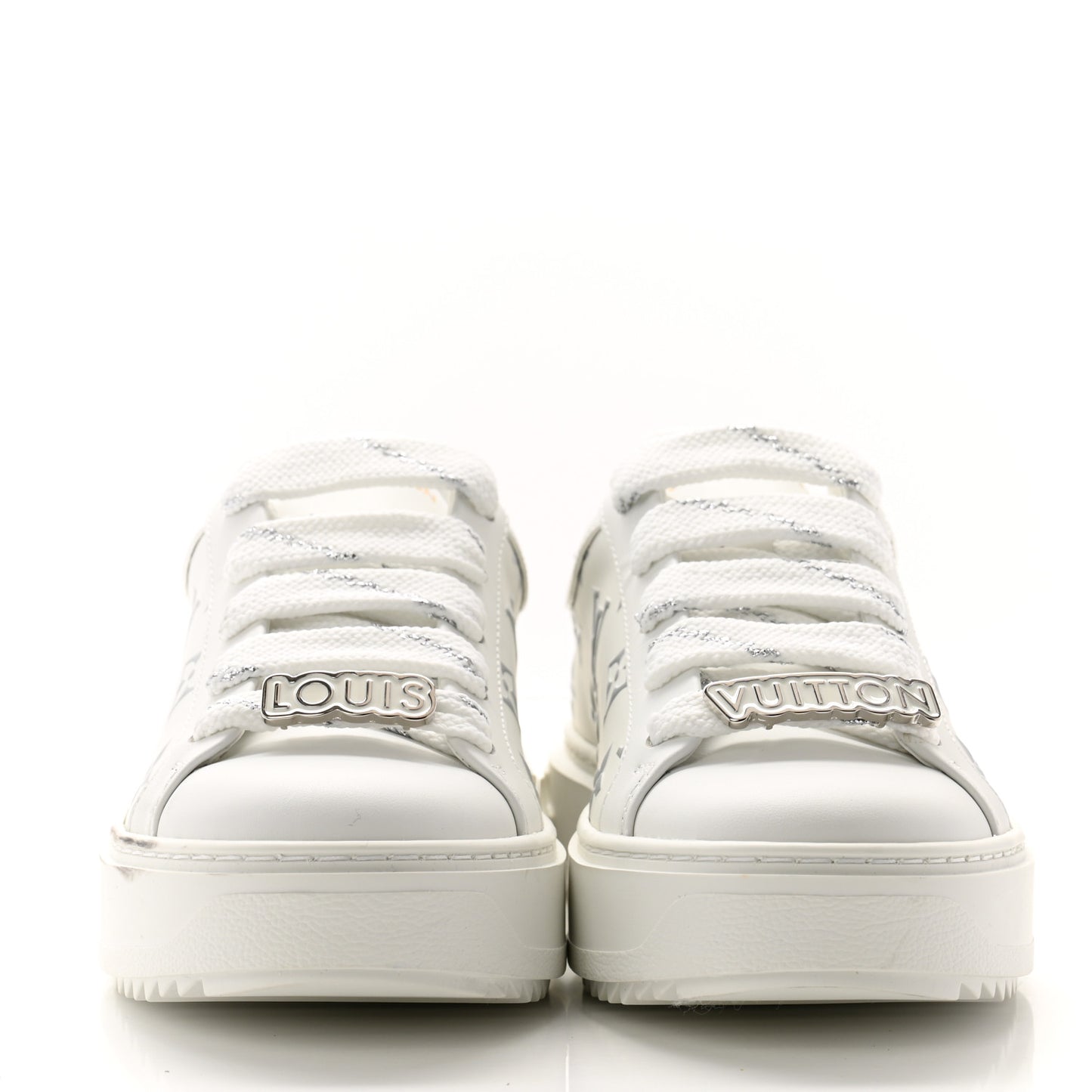 Calfskin Monogram Debossed Time Out Sneakers 35.5 White Silver