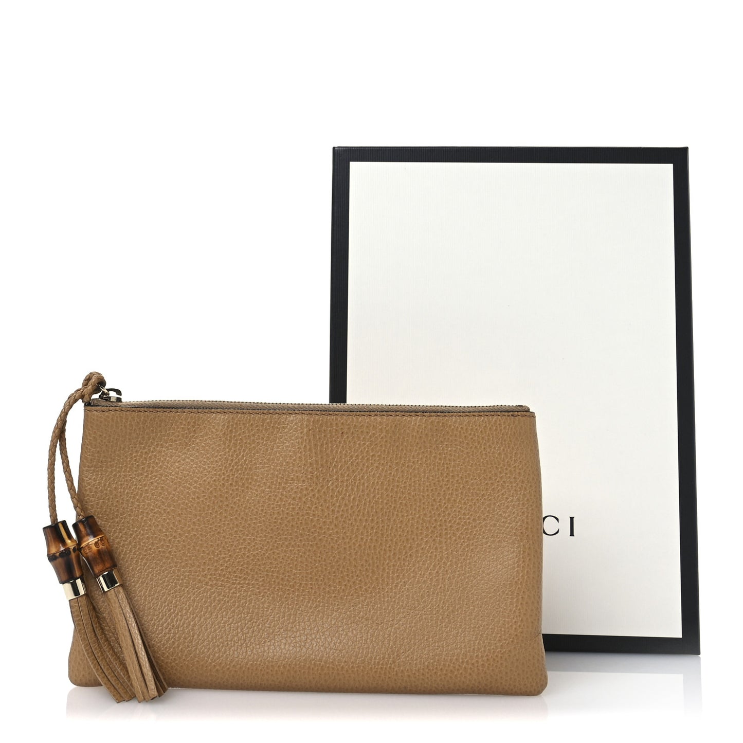 Calfskin Large Bamboo Clutch Brown