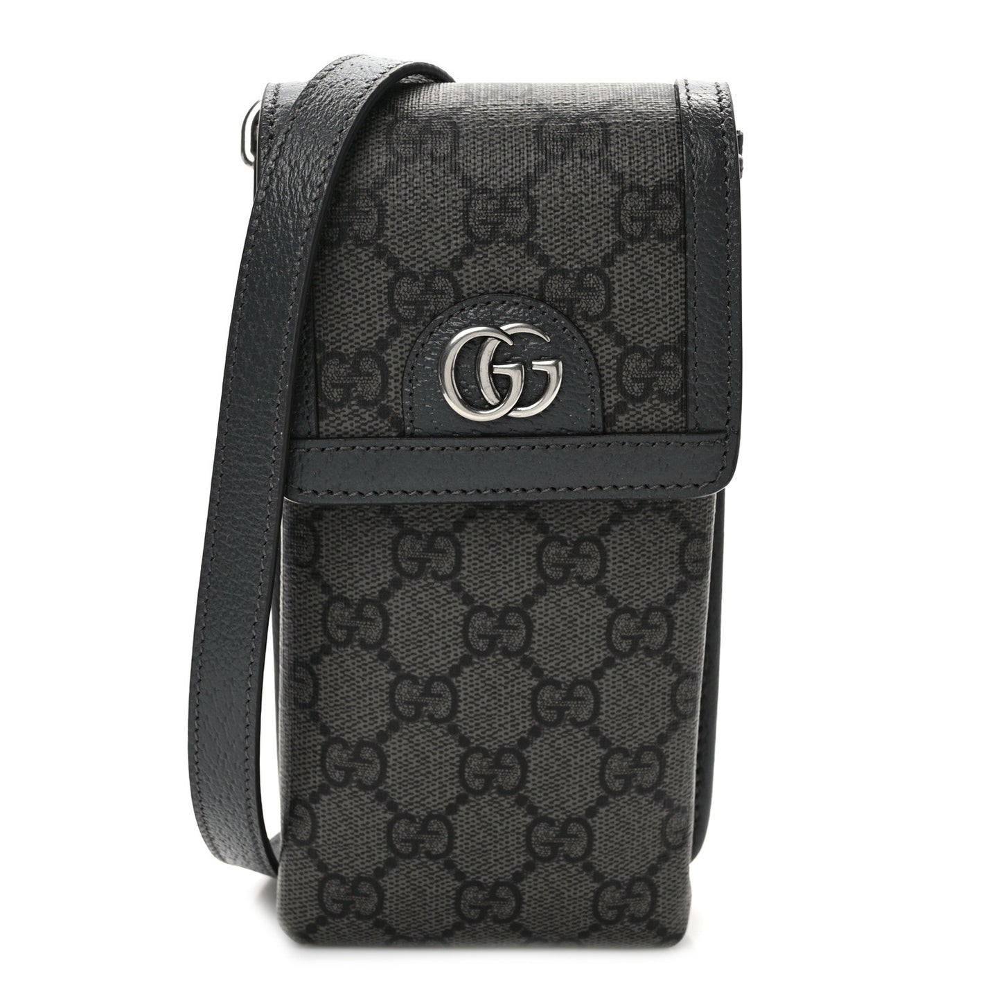 GG Supreme Monogram Textured Dollar Calfskin Phone Crossbody Bag Grey Black Graphite Grey