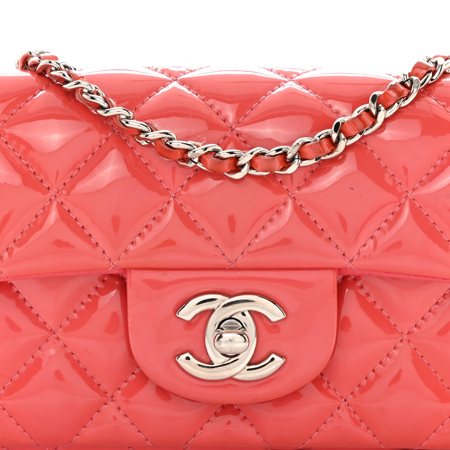 Patent Calfskin Quilted Extra Mini Rectangular Flap Pink