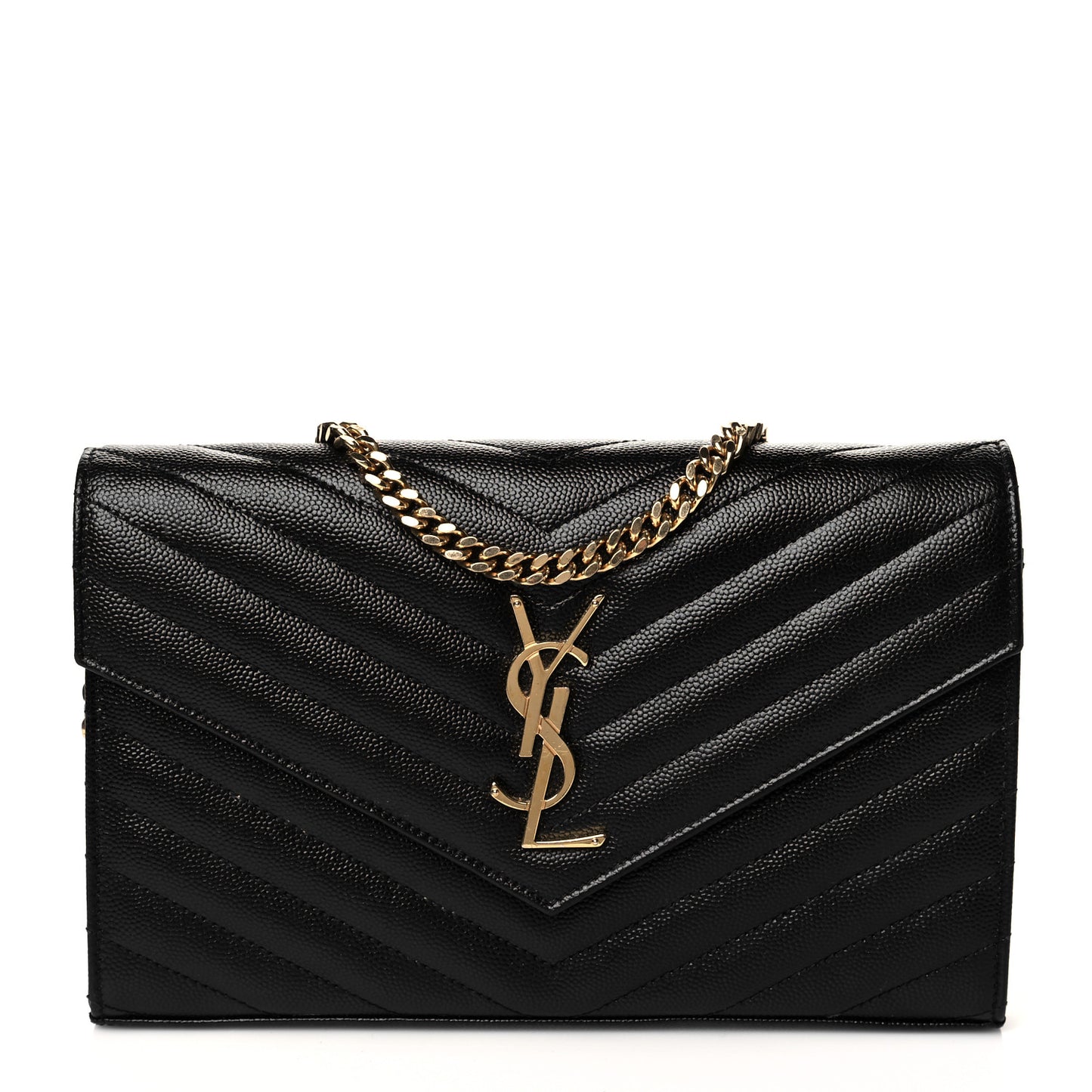 Grain De Poudre Matelasse Chevron Monogram Chain Wallet Black